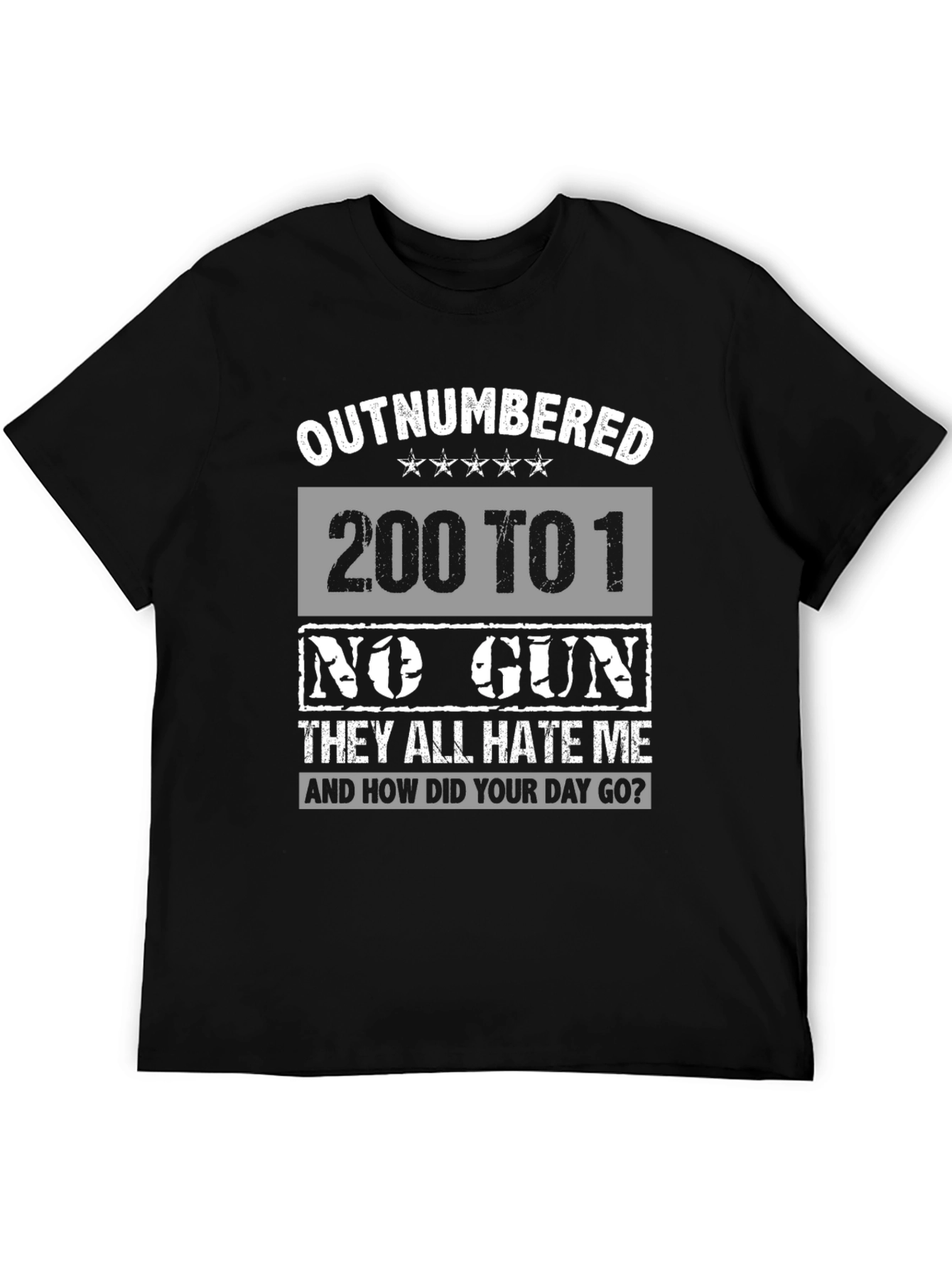 Black Outnumbered Funny Graphic T-Shirt view 5