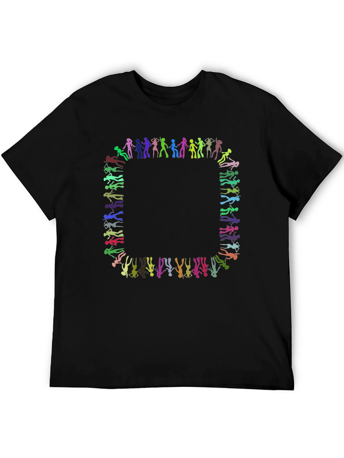 Black Colorful Silhouette People Pattern Black T-Shirt view 5