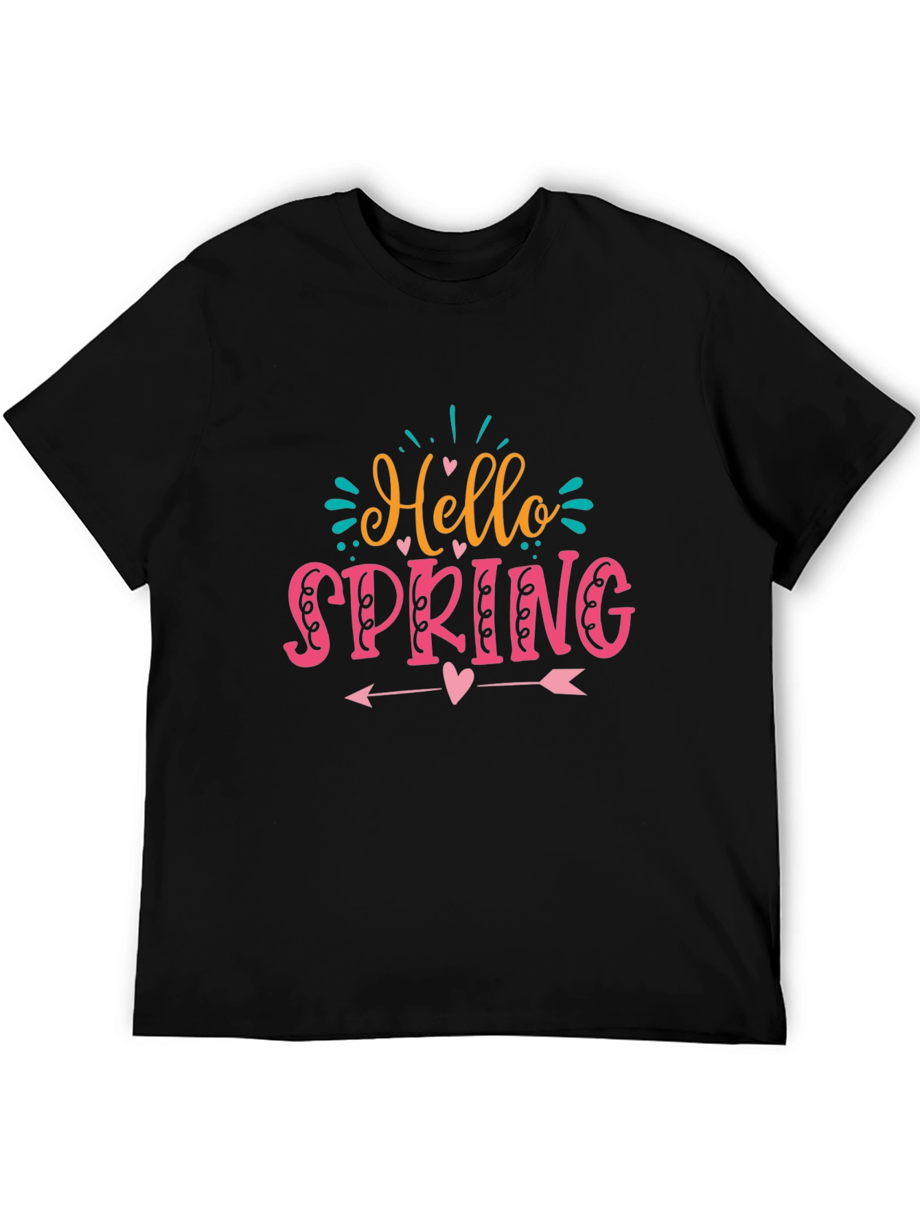 Black Hello Spring Graphic T-Shirt Black Cotton Tee view 5