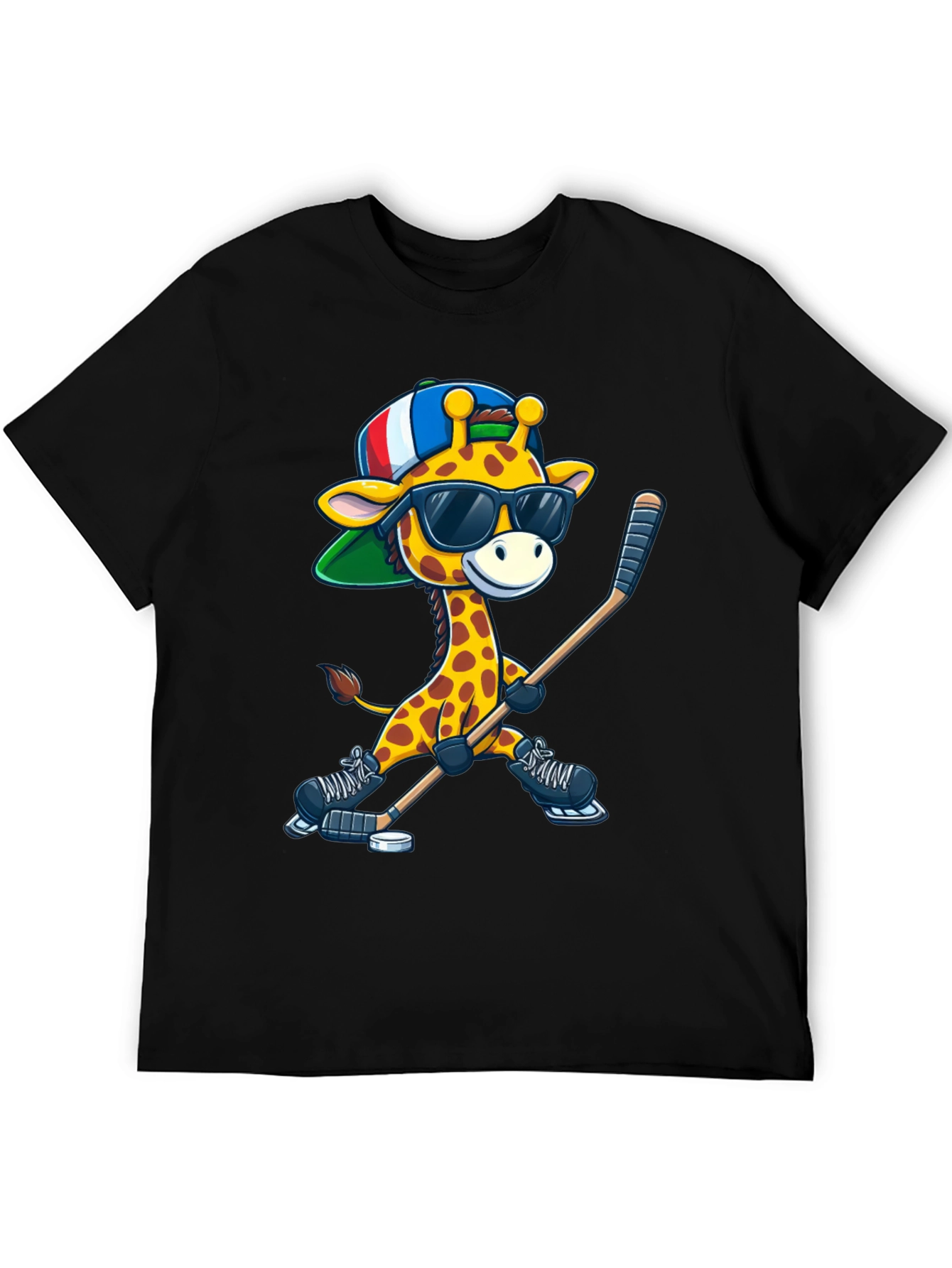 Black Giraffe Hockey Player Graphic Tee view 5