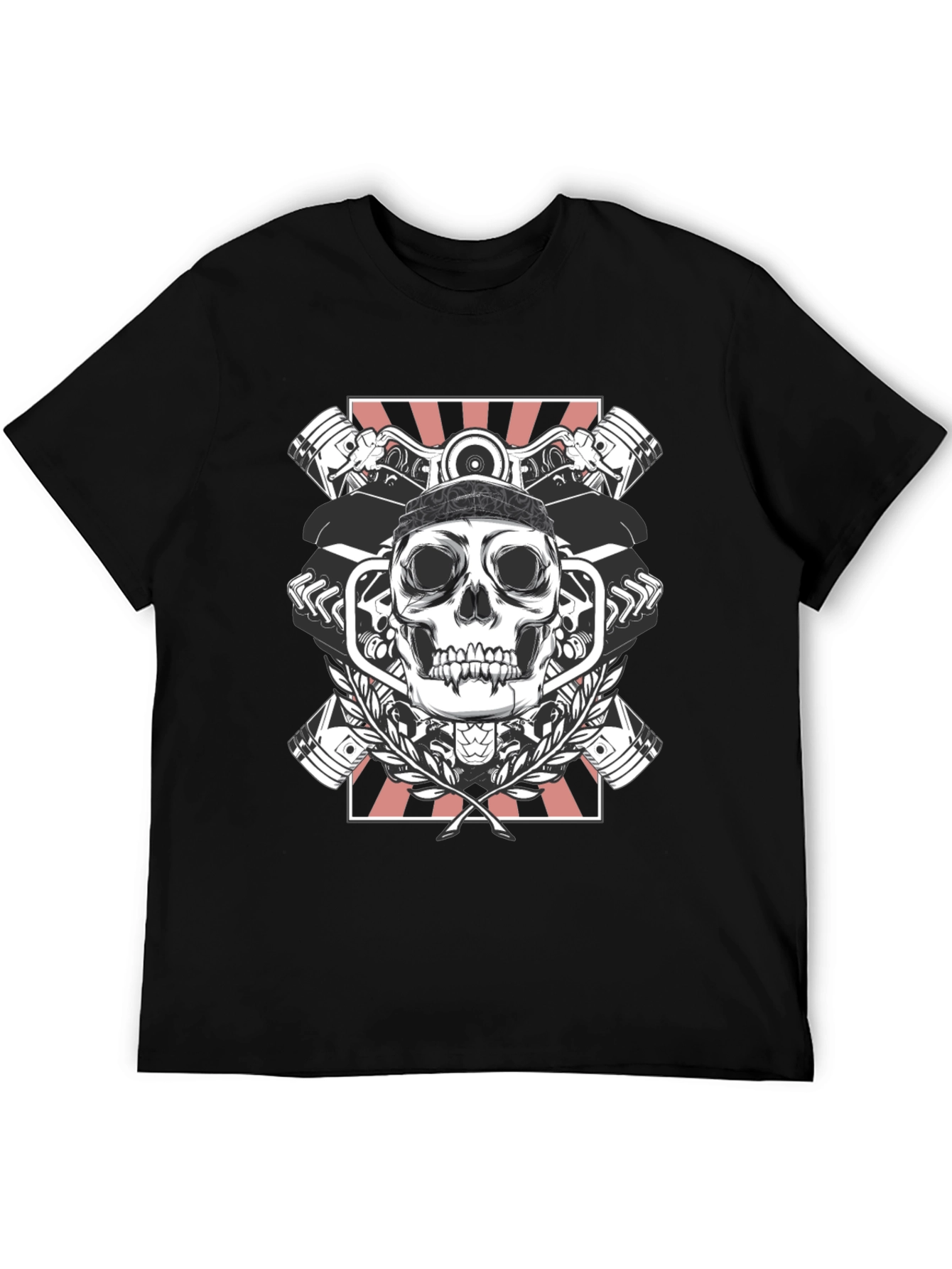 Black Skull & Pistons Graphic Tee - Black view 5