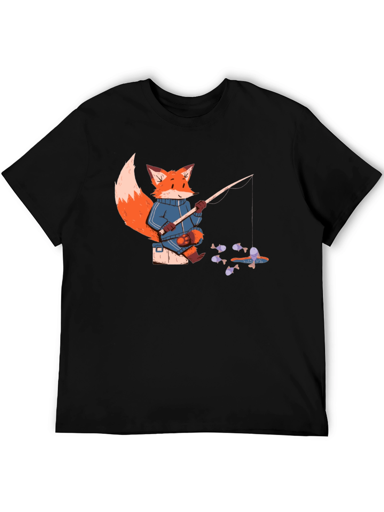 Black Fox Fishing T-Shirt - Cartoon Angler Tee view 5