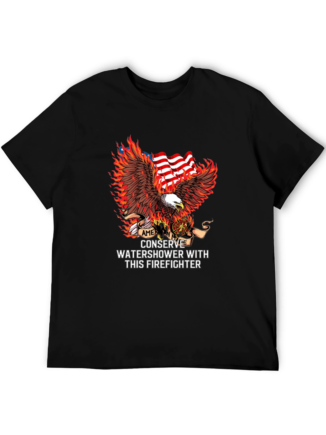 Black American Firefighter Eagle Graphic Tee view 5