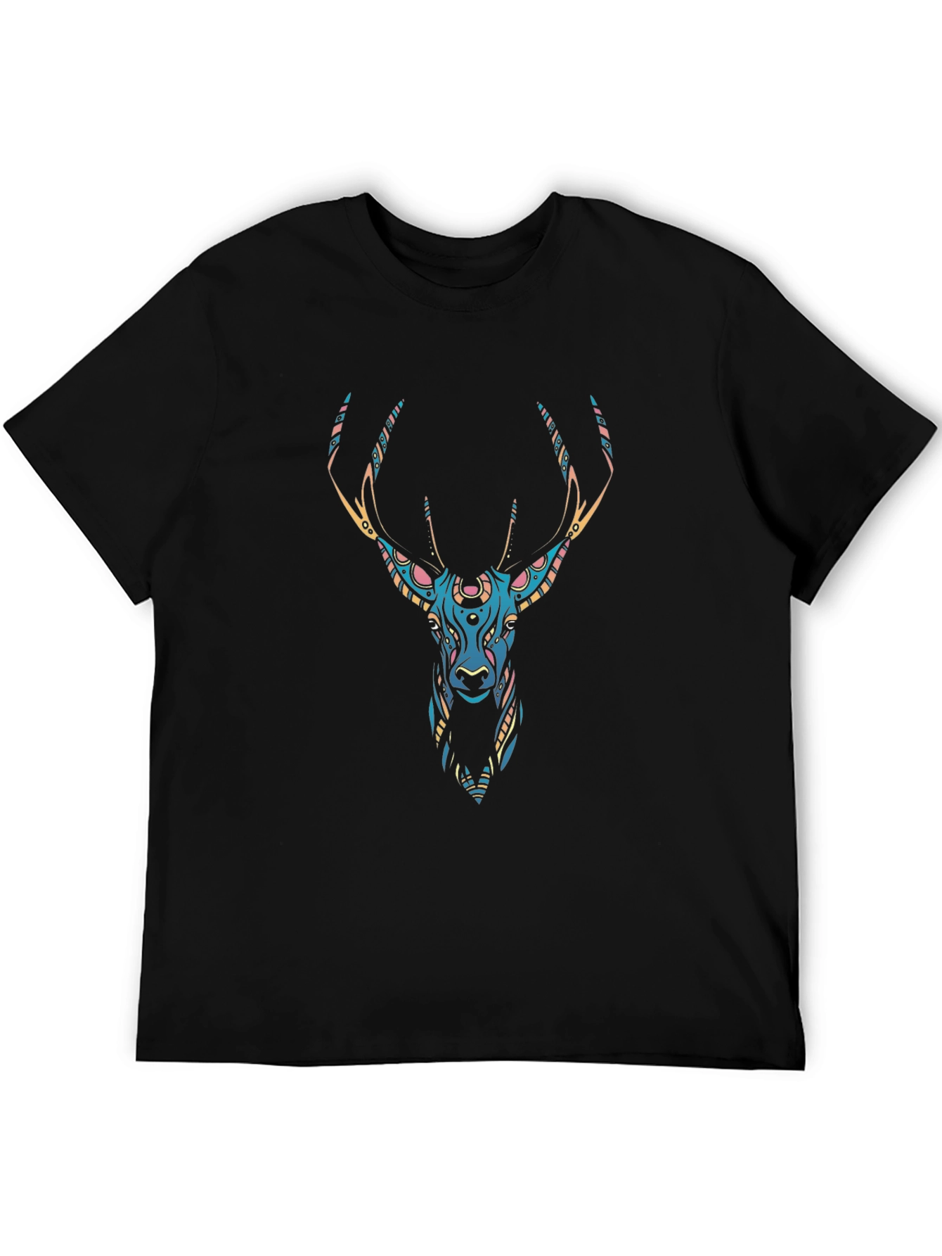 Black Tribal Deer Graphic Black T-Shirt view 5