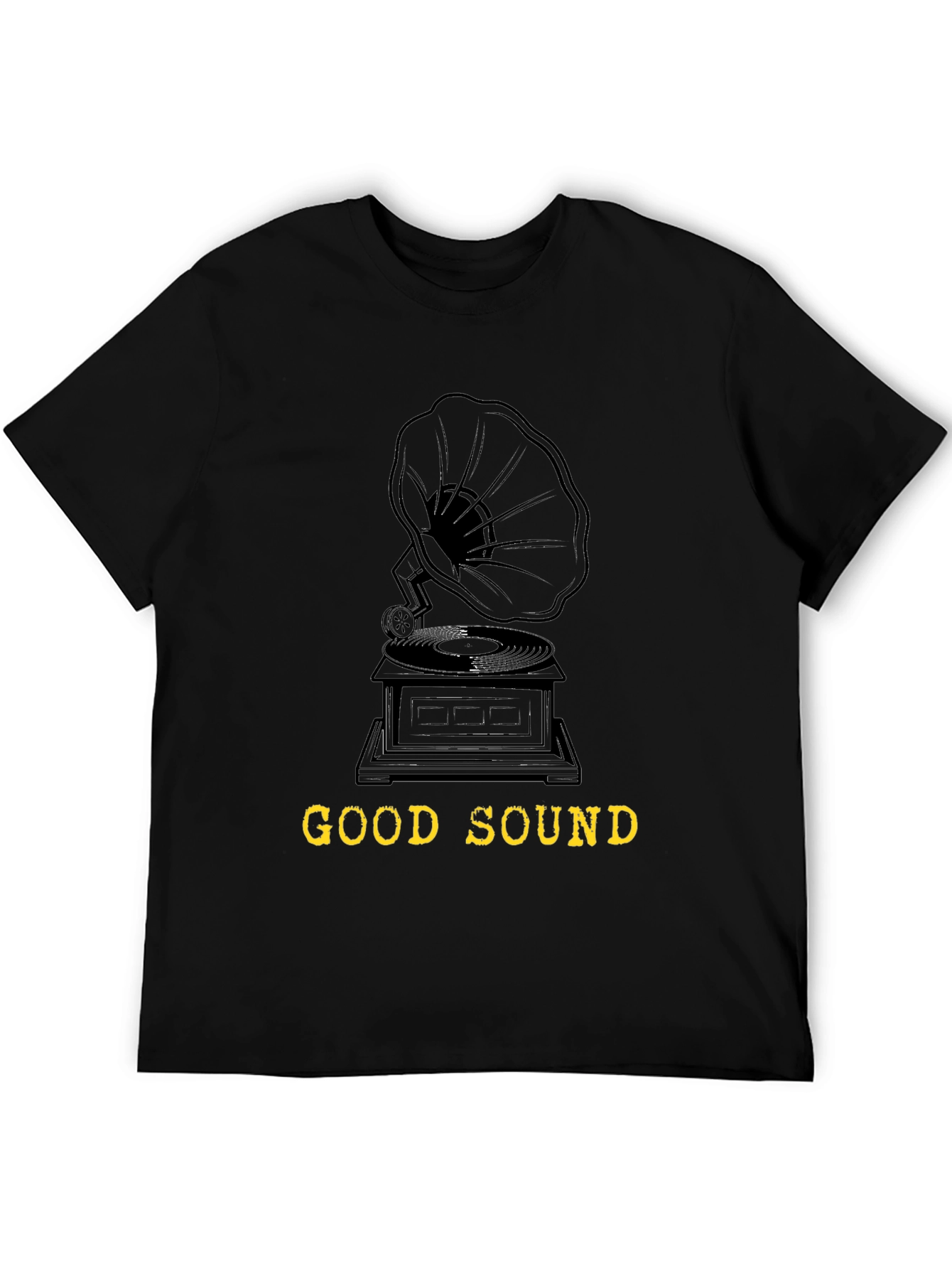 Black Vintage Gramophone "Good Sound" Black T-Shirt view 5