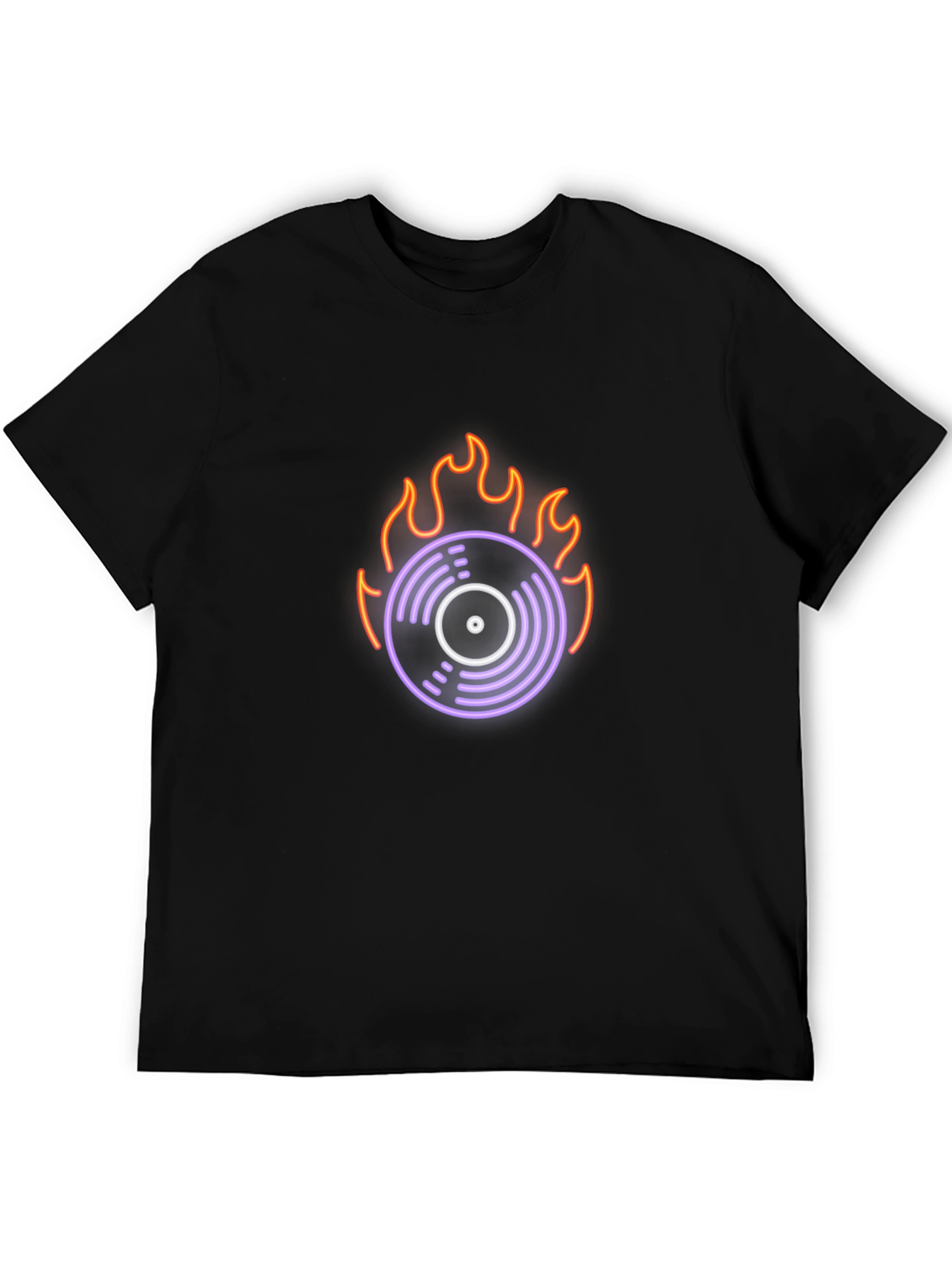 Black Fiery Vinyl Graphic Tee - Retro Music Lover Shirt view 5