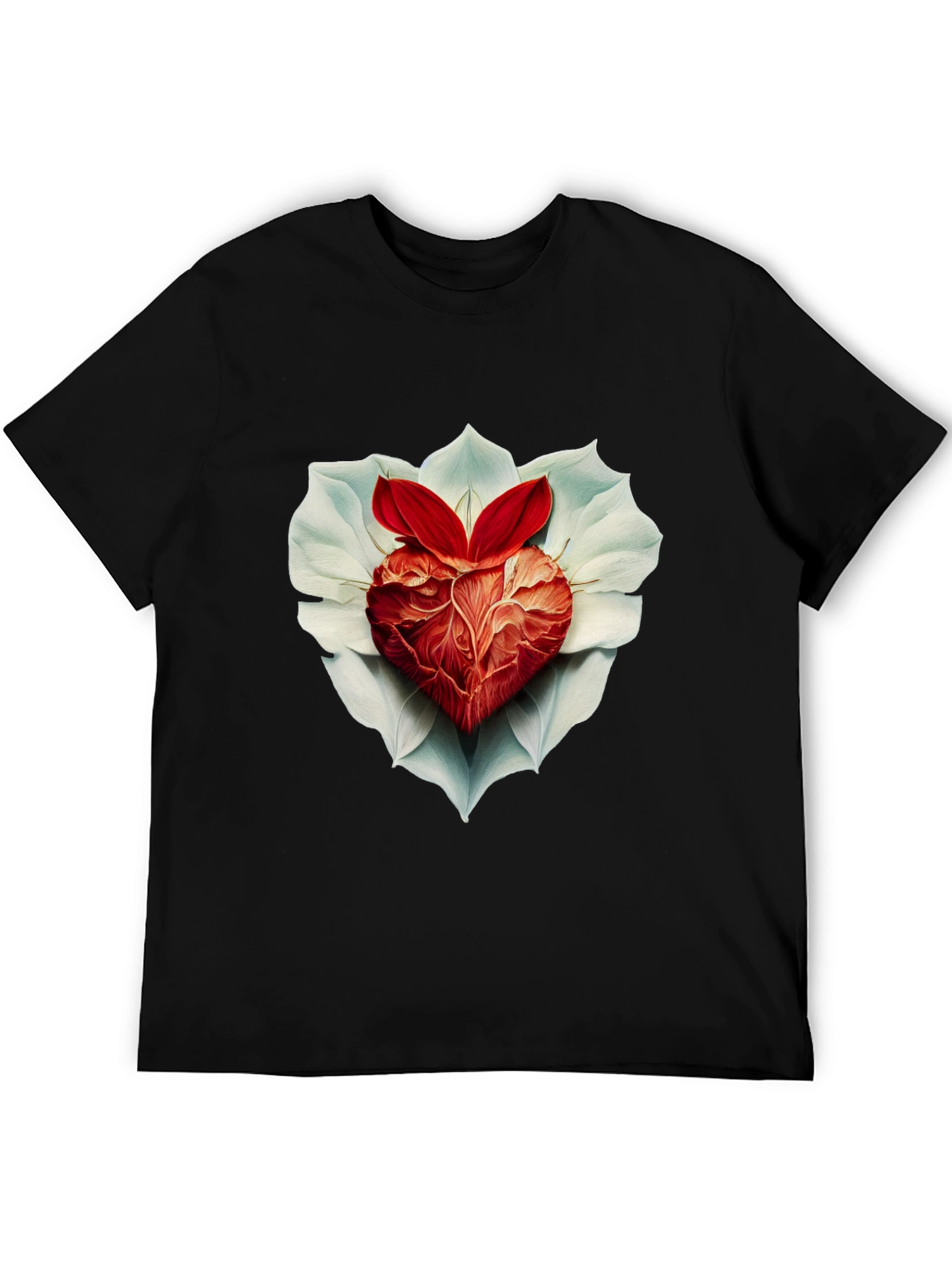 Black Anatomical Heart & Flower T-Shirt view 5
