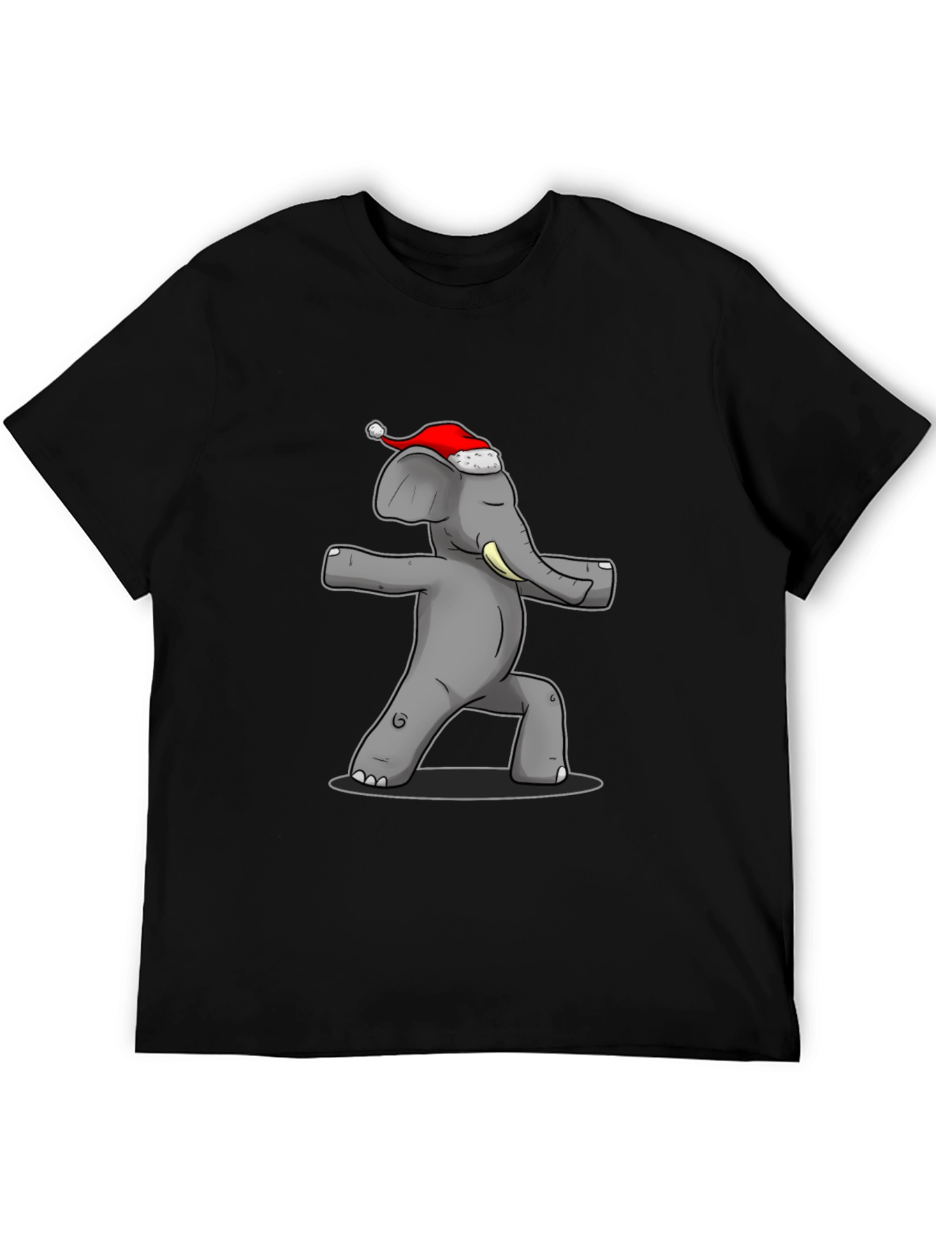 Black Yoga Elephant Santa Hat T-Shirt view 5