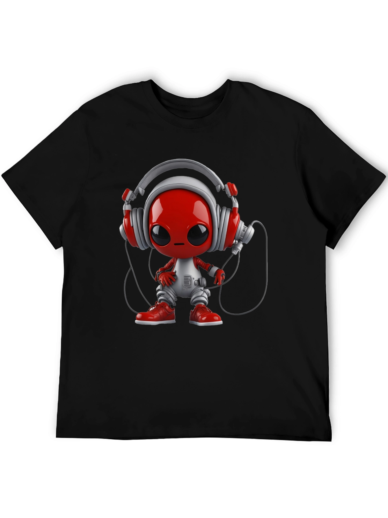Black Stylish Black T-Shirt with Alien DJ Graphic view 5