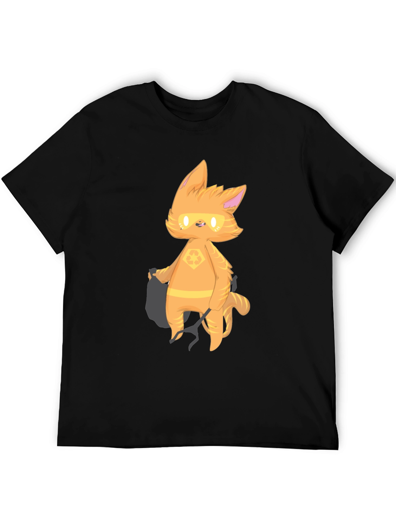 Black Cartoon Cat Graphic T-Shirt - Black view 5