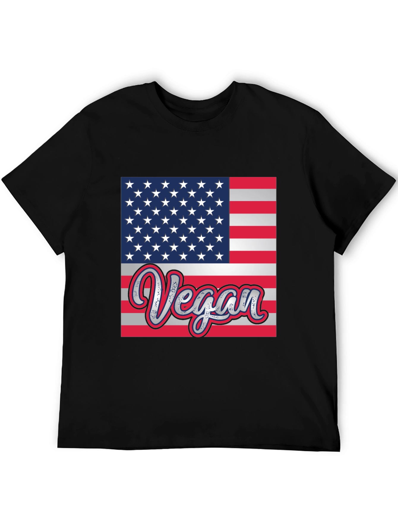 Black Vegan American Flag Graphic T-Shirt view 5