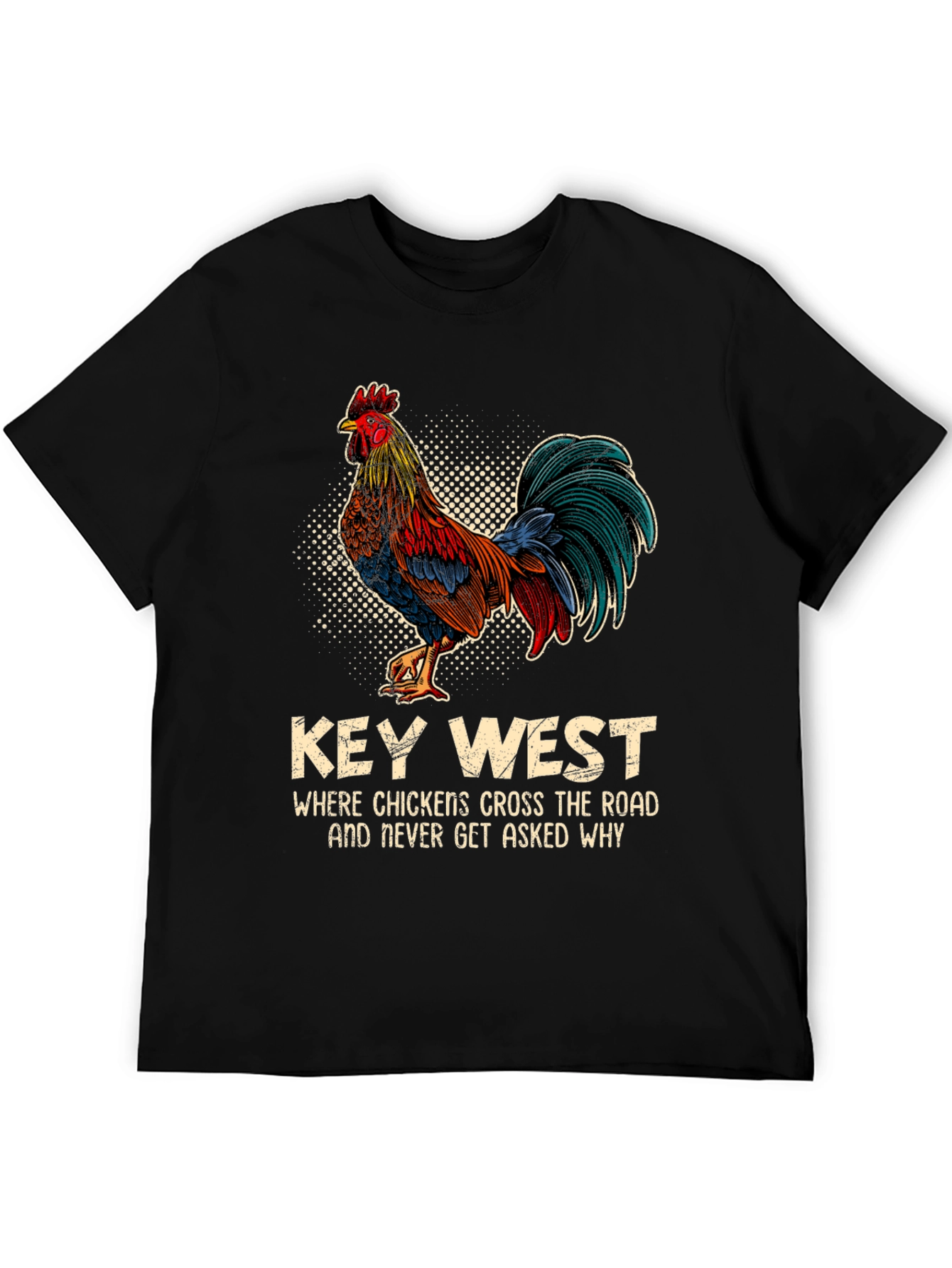 Black Key West Chicken T-Shirt - Funny Graphic Tee view 5