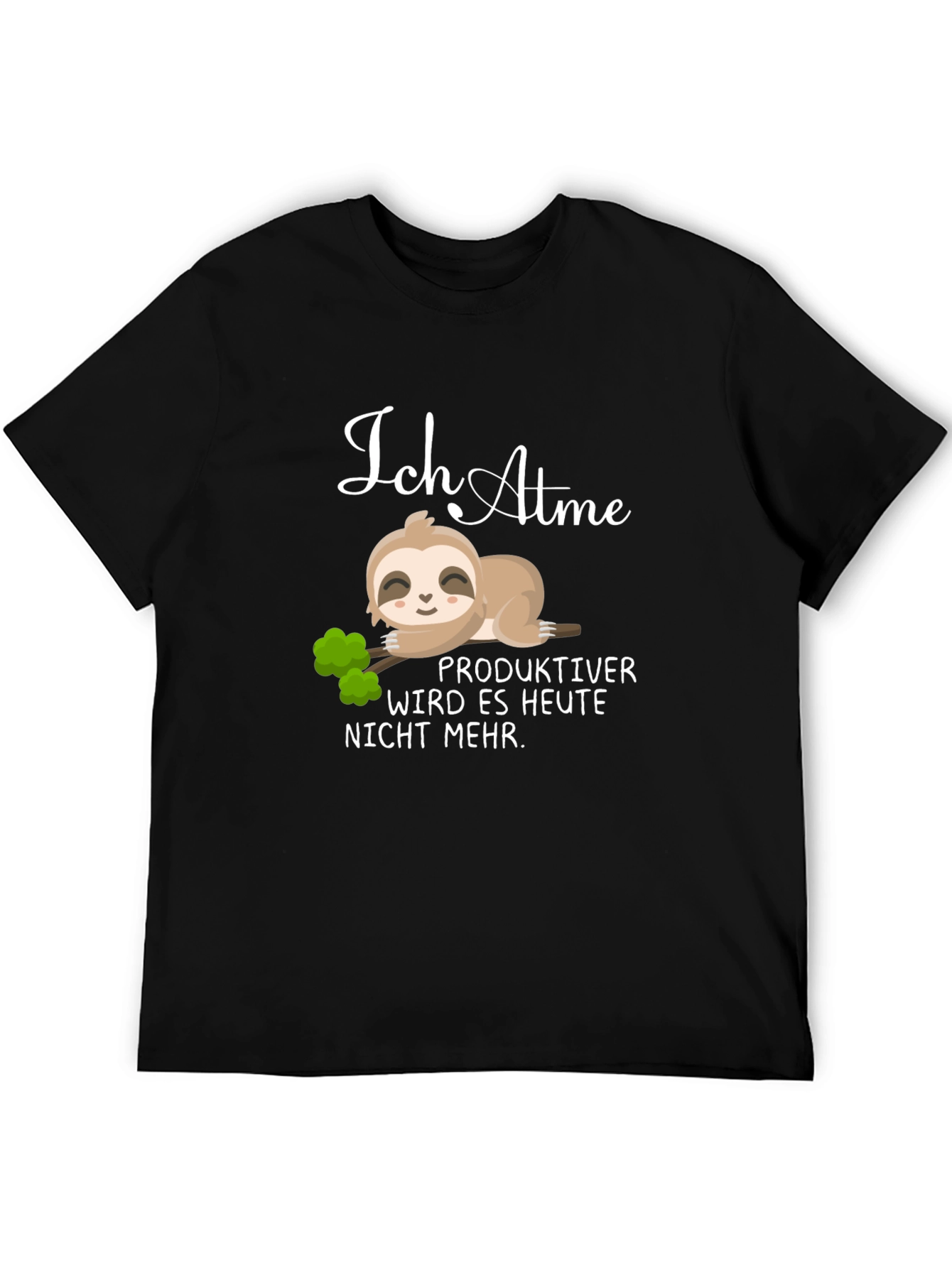 Black Funny Sloth Graphic T-Shirt - Ich Atme Design view 5