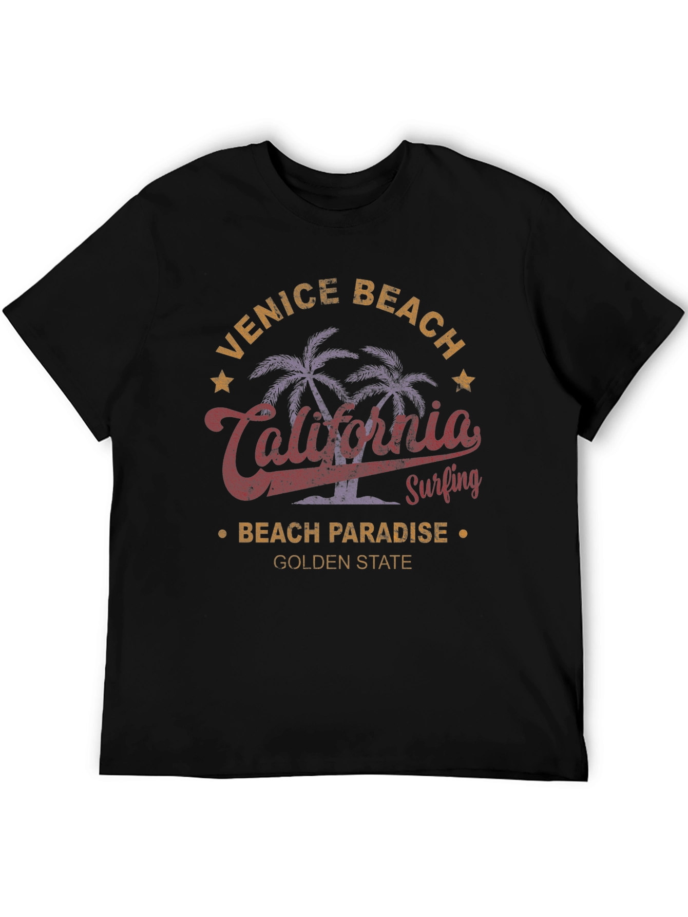 Black Venice Beach California Surfing Graphic T-Shirt view 5