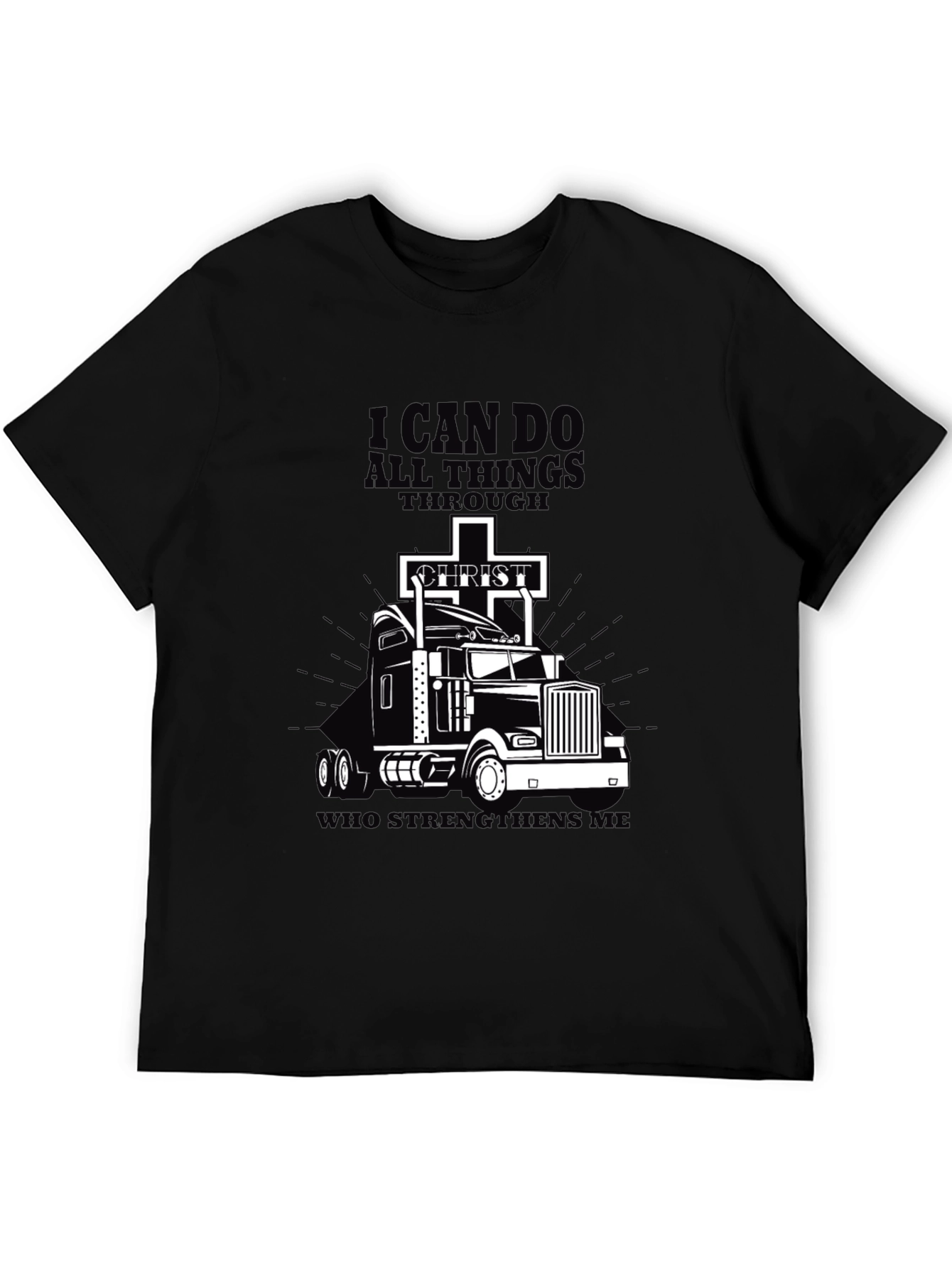 Black I Can Do All Things Trucker T-Shirt view 5