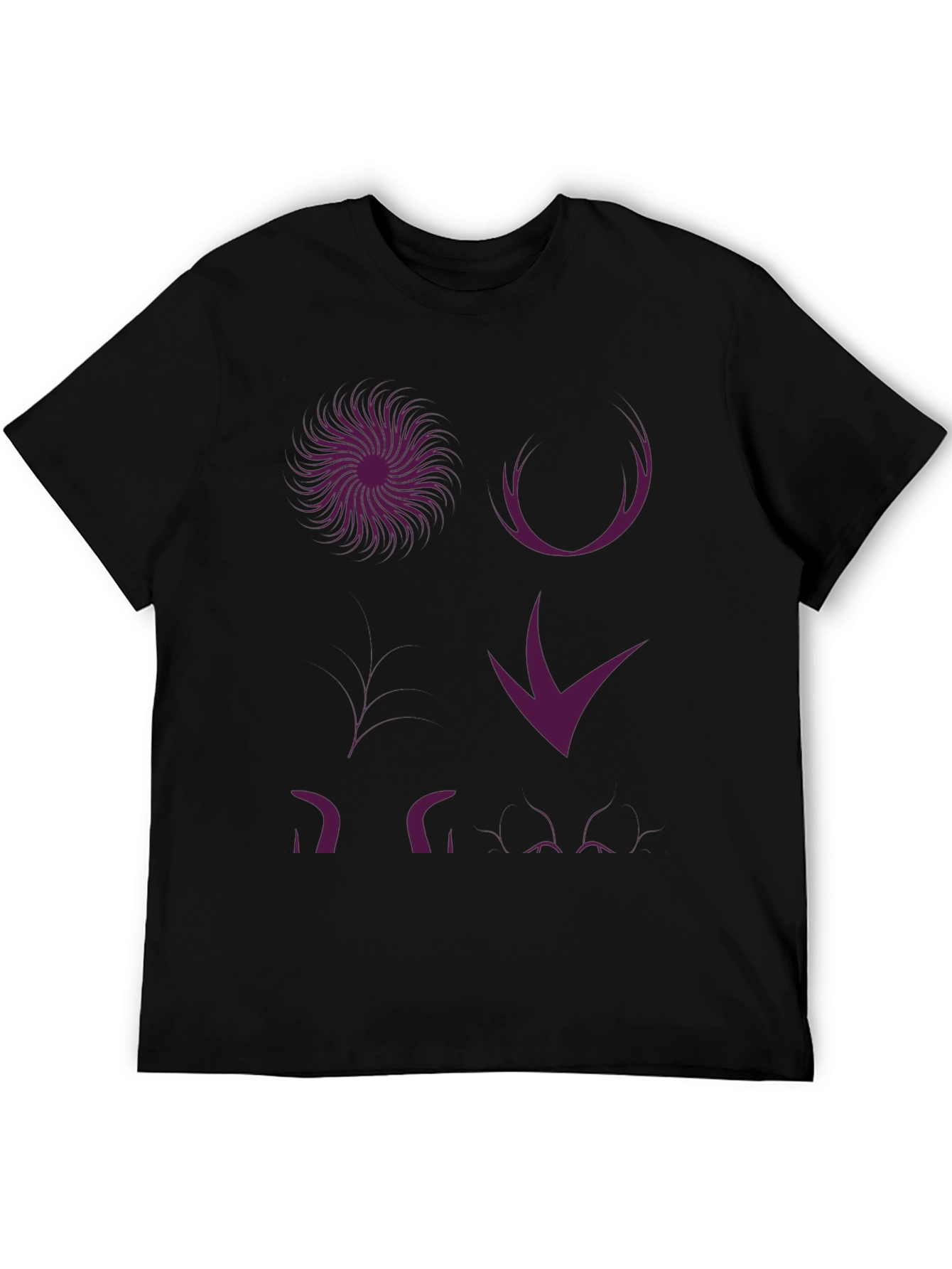 Black Graphic Print T-Shirt - Abstract Purple Design view 5