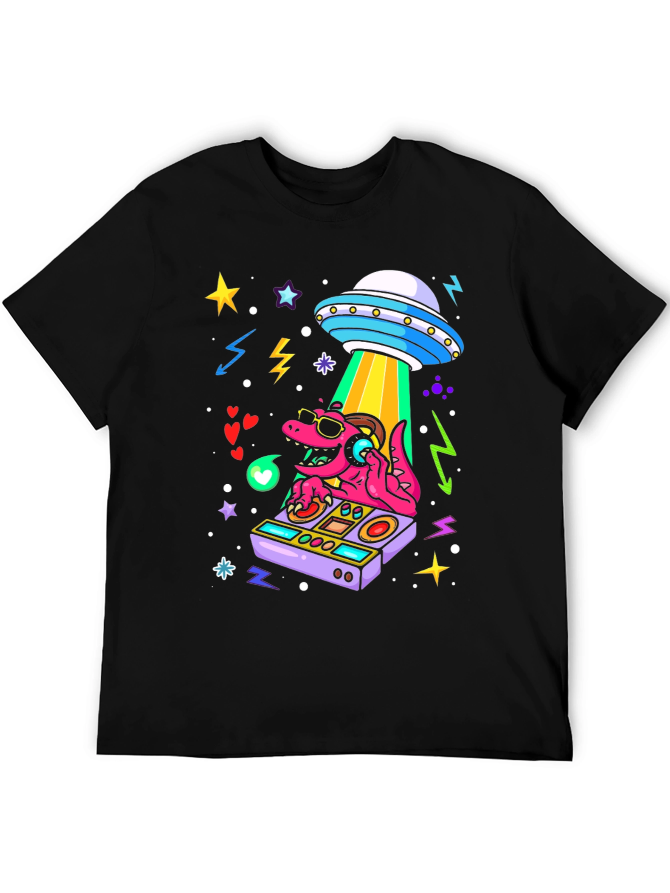 Black DJ Dino Alien Abduction T-Shirt view 5
