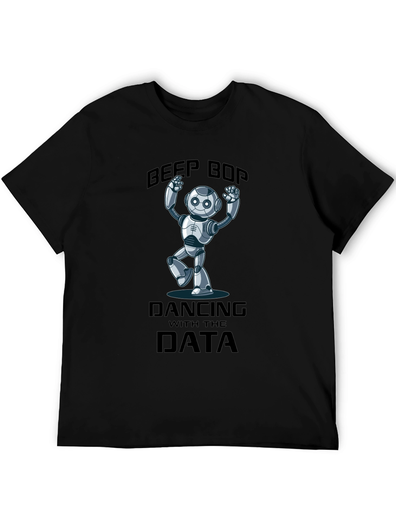 Black Data Dancing Robot T-Shirt - Beep Boop Fun! view 5