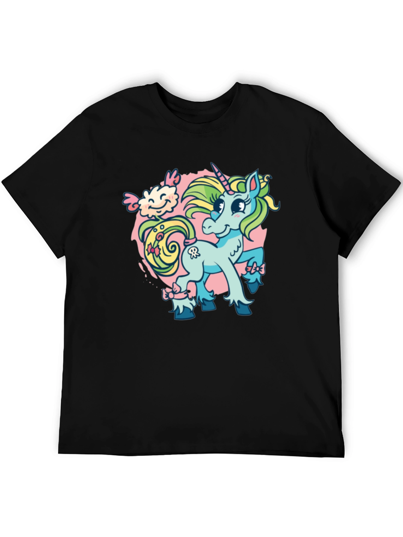 Black Unicorn Cartoon Graphic T-Shirt view 5