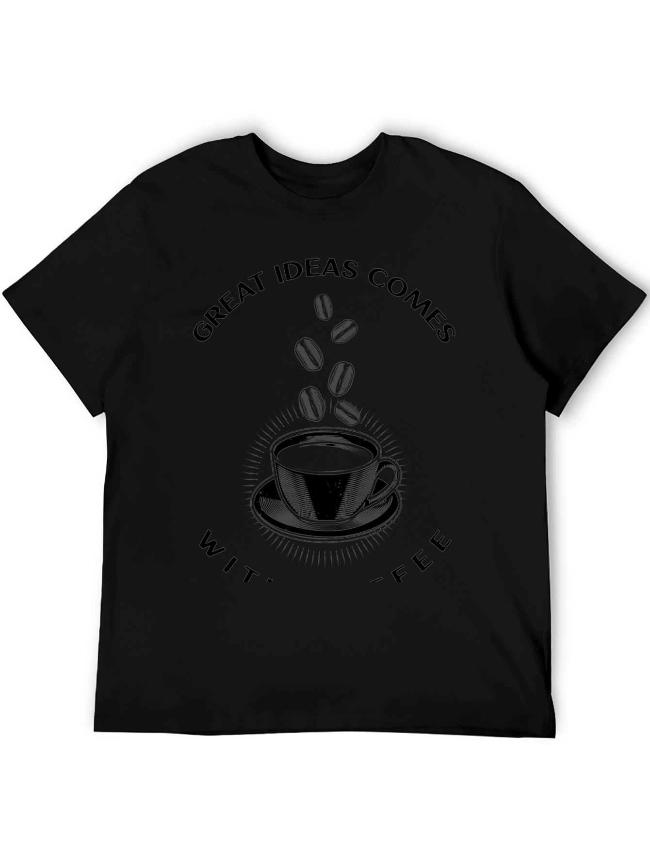 Black Great Ideas Comes With Coffee Black Graphic Tee view 5
