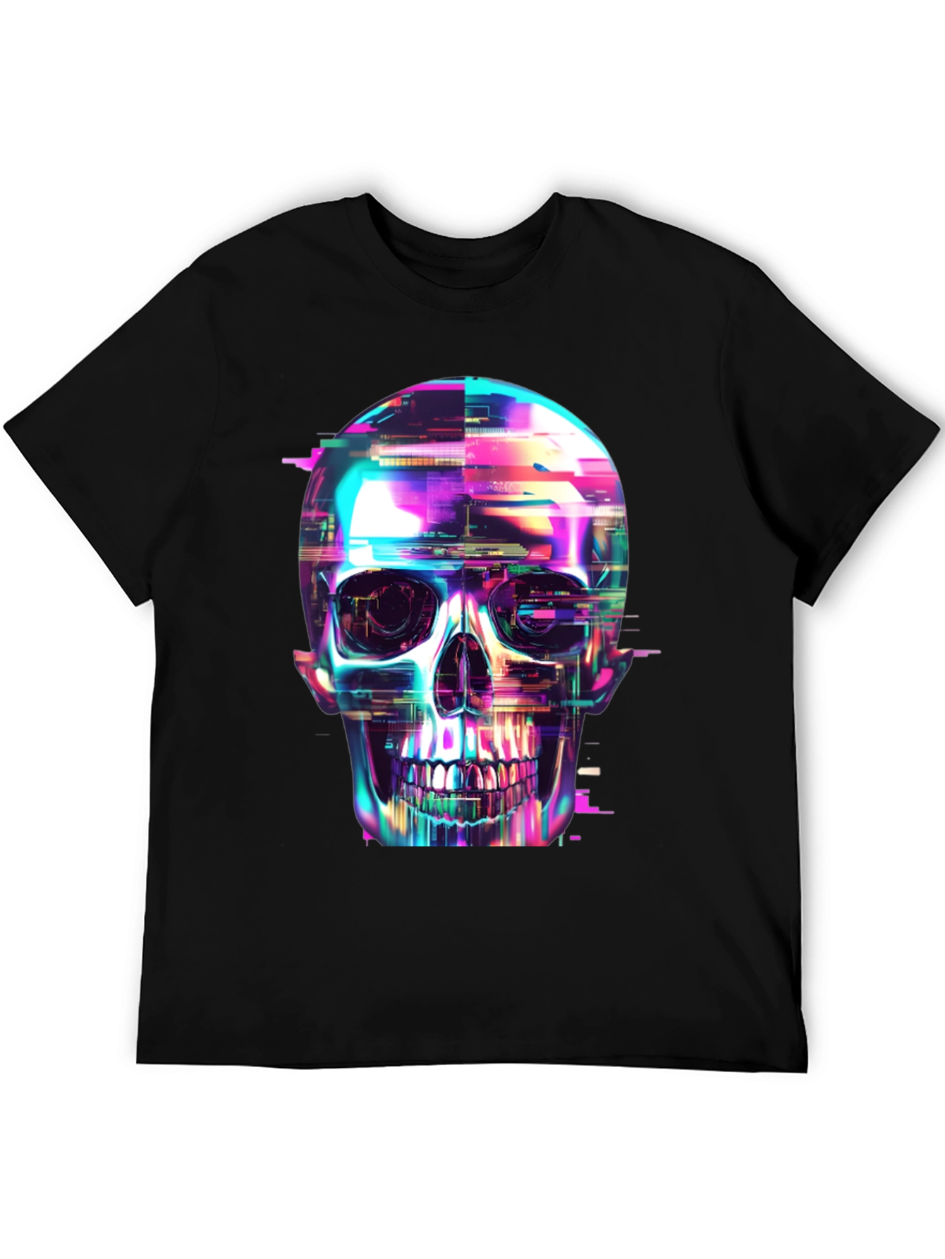 Black Cyberpunk Skull Graphic Tee - Black Cotton T-Shirt view 5