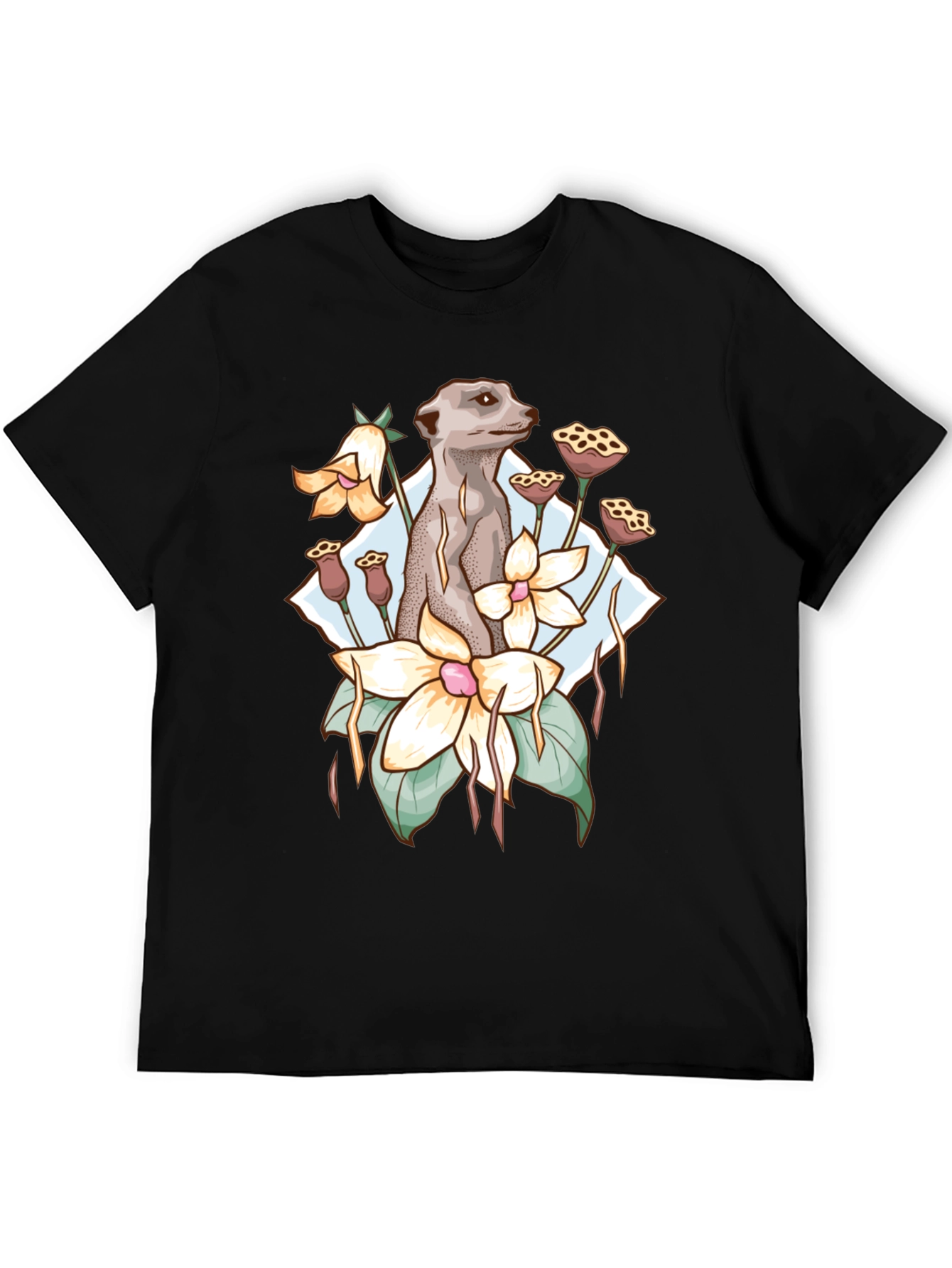 Black Meerkat & Floral Design Tee view 5