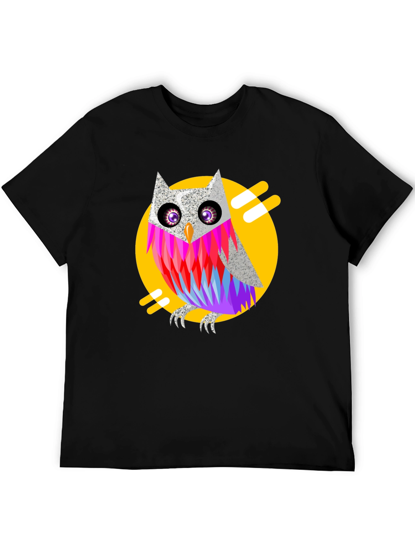 Black Cool Owl Graphic Print Black T-Shirt view 5