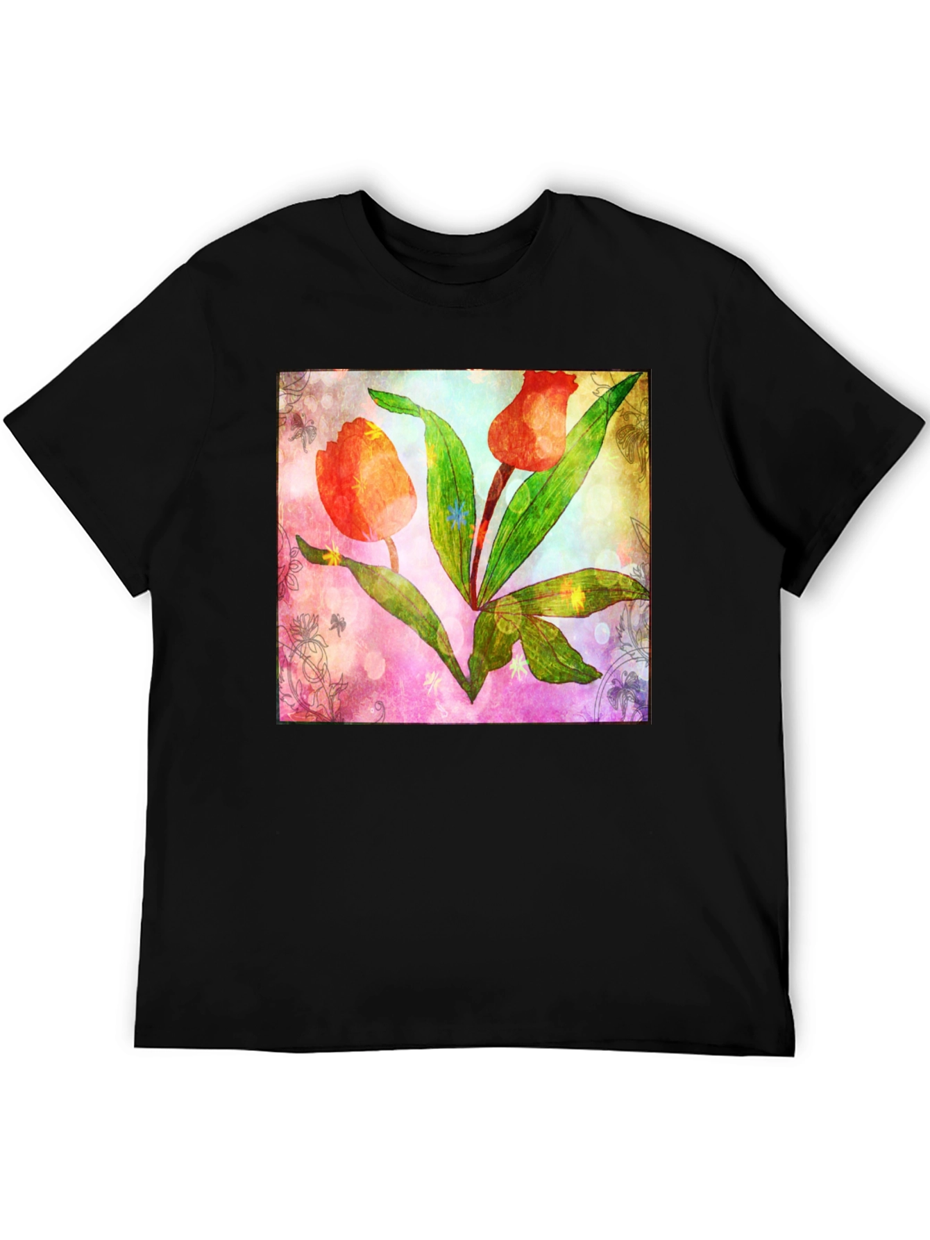 Black Floral Tulip Graphic T-Shirt view 5