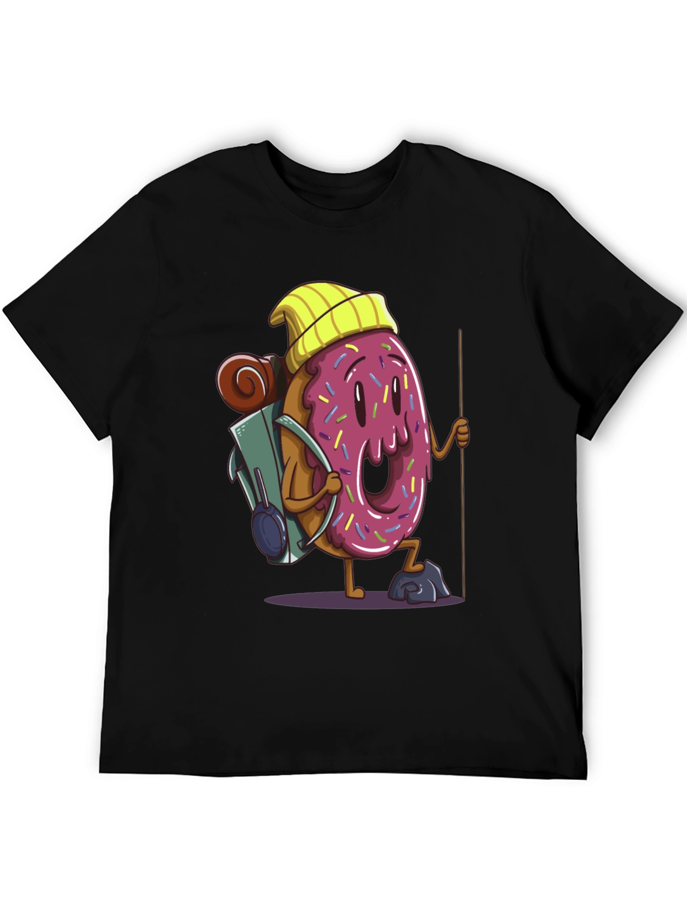 Black Donut Hiker Graphic Tee - Black Cotton T-Shirt view 5