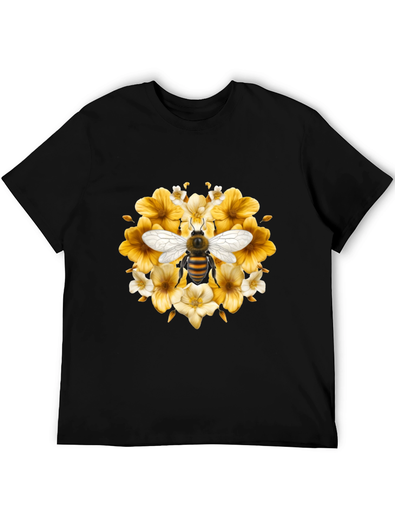 Black Bee & Floral Black T-Shirt view 5