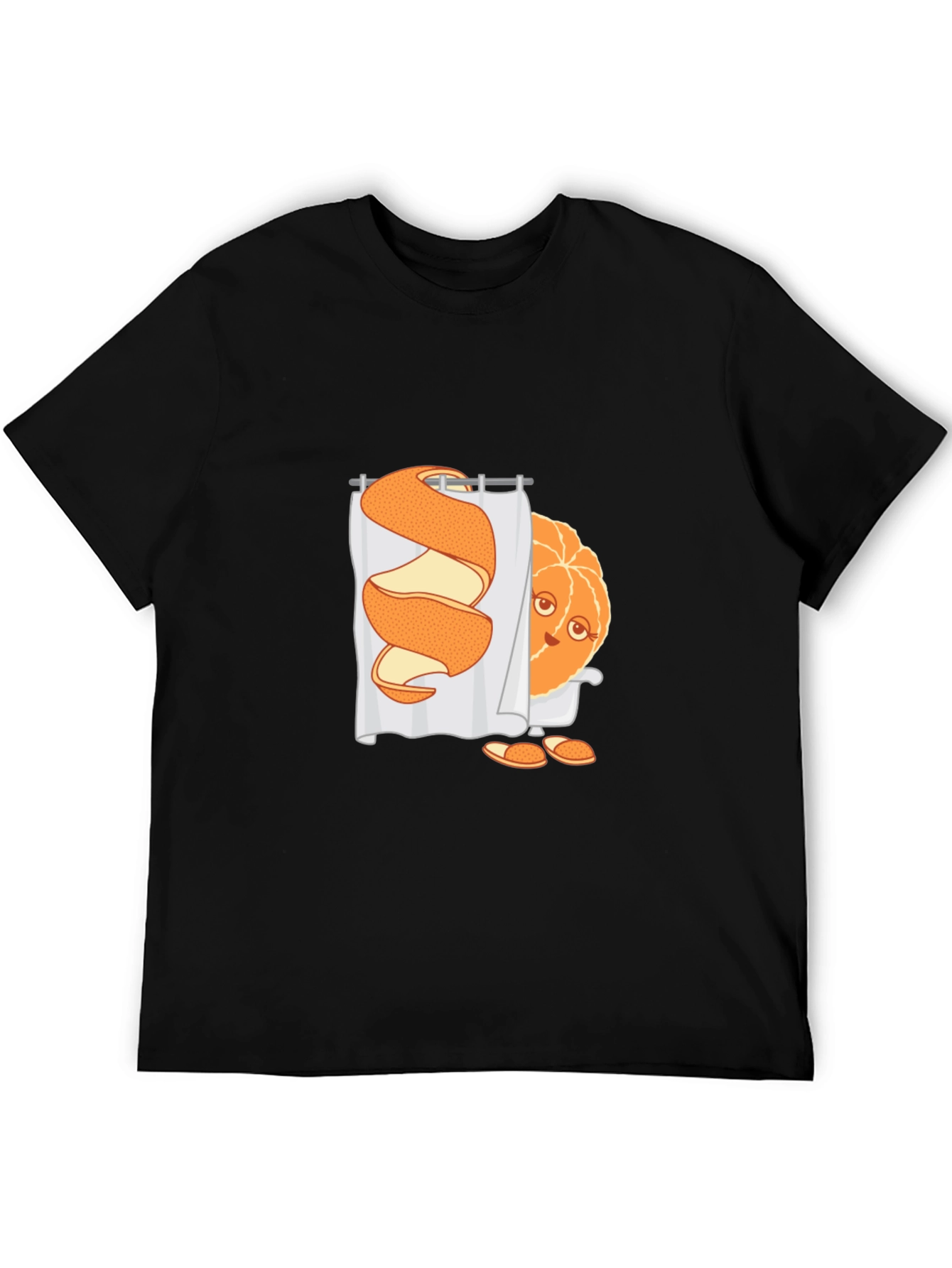 Black Funny Orange Peel Shower Cartoon Graphic T-Shirt view 5