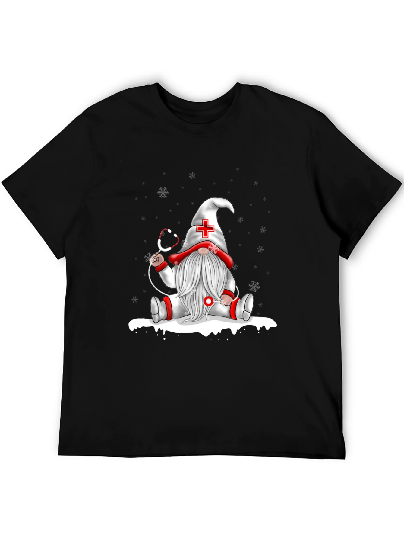 Black Nurse Gnome T-Shirt - Holiday Gift view 5