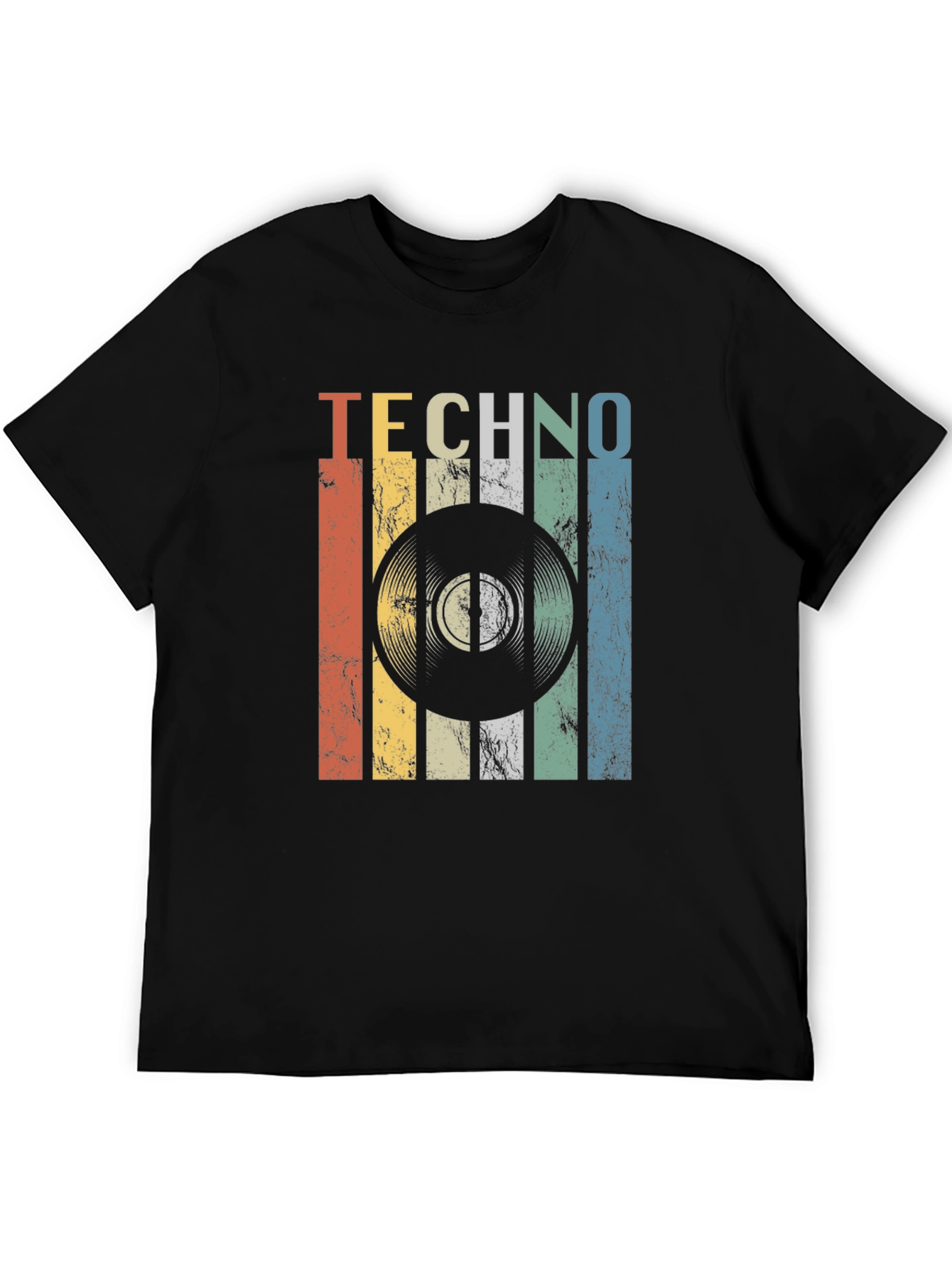 Black Retro Techno Record Graphic T-Shirt view 5