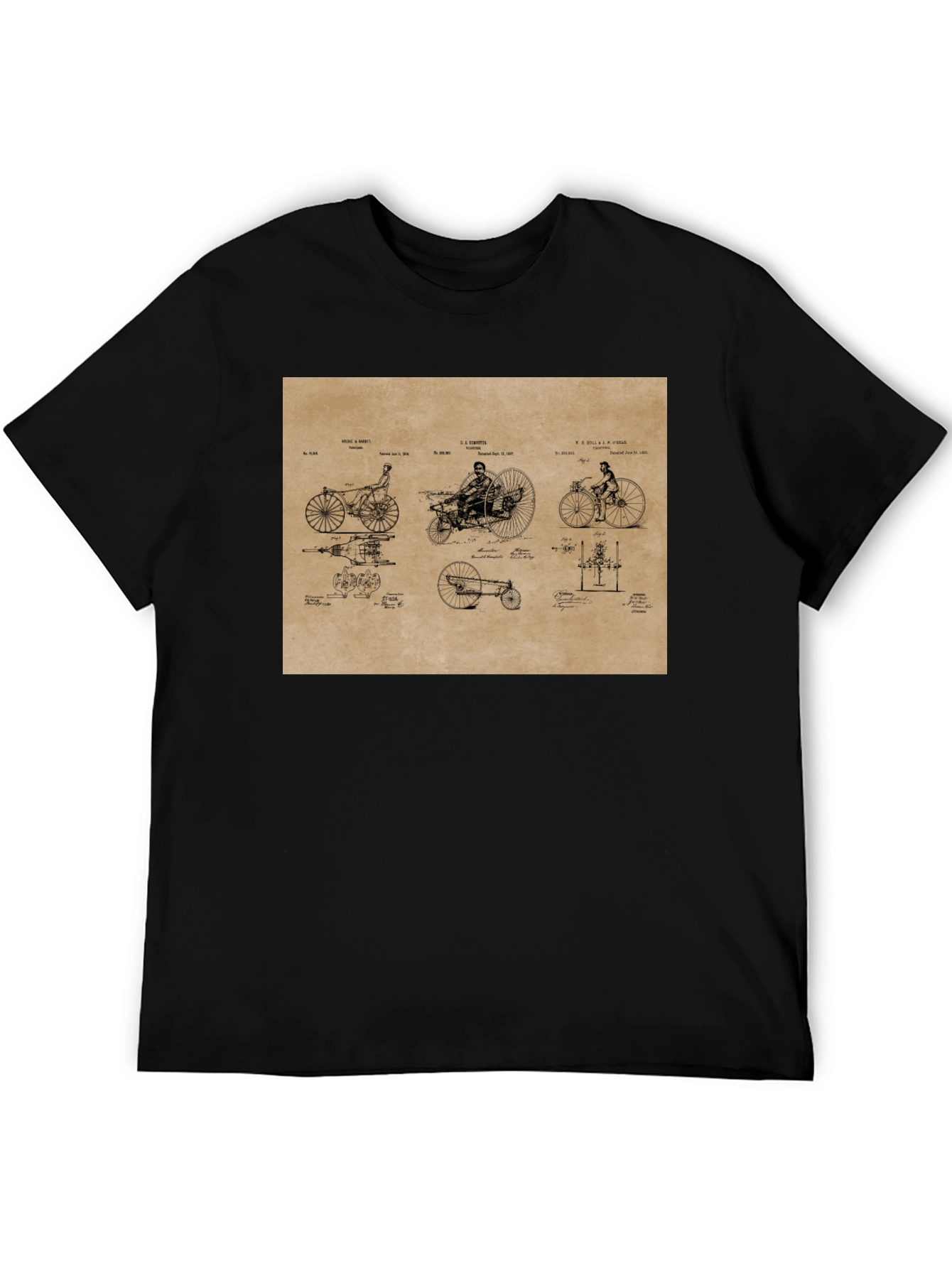 Black Vintage Bicycle Patent T-Shirt - Black view 5