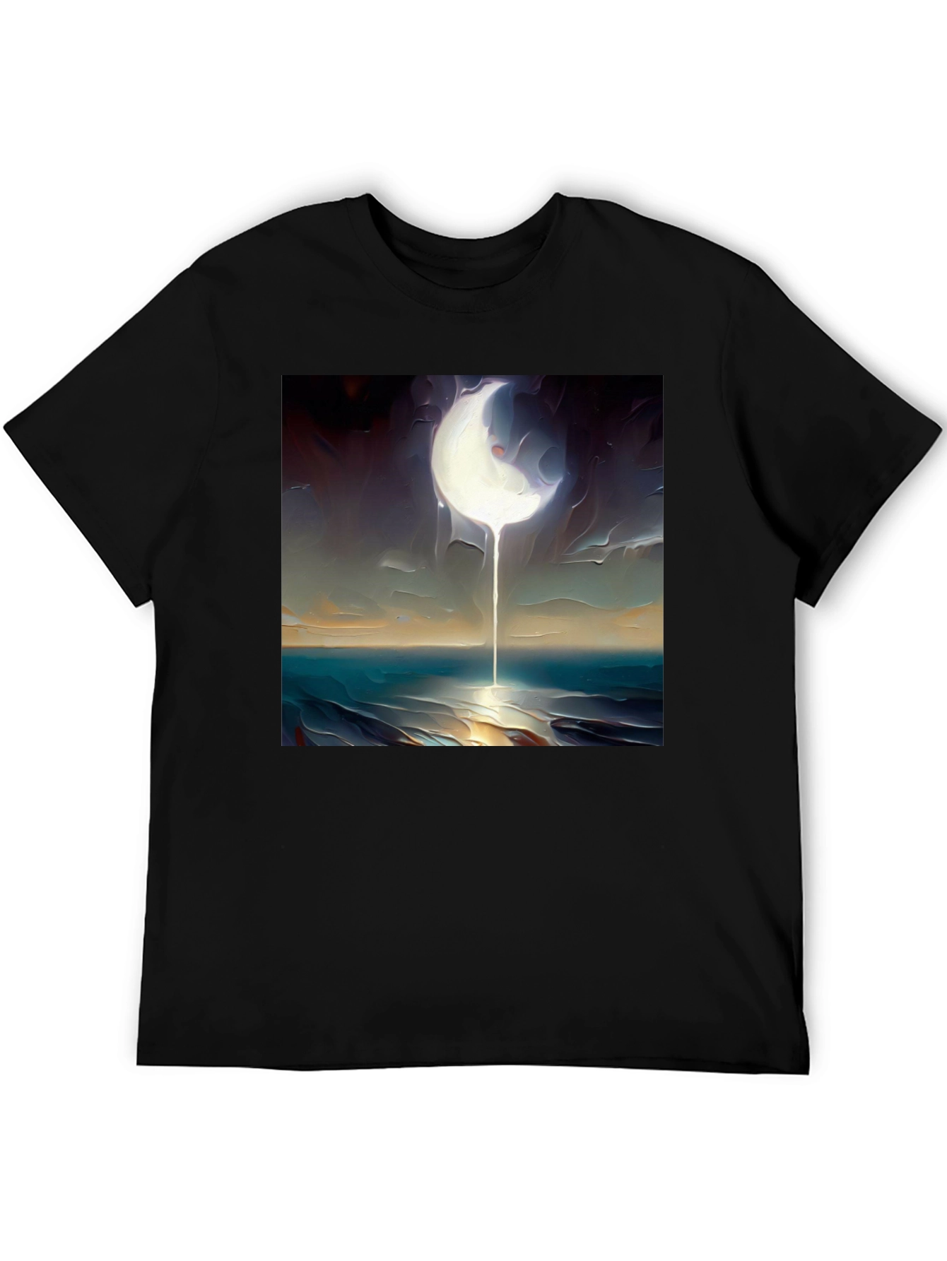 Black Abstract Moonscape Graphic Tee - Black Cotton Casual view 5