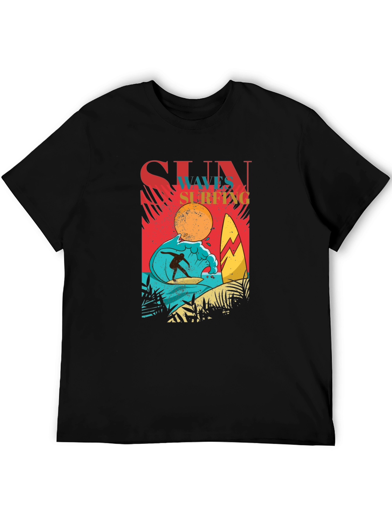 Black Surf's Up Graphic Tee - Black Cotton T-Shirt view 5