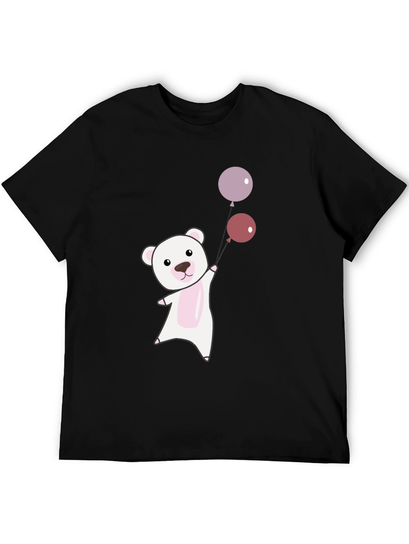 Black Cute Bear with Balloons Graphic Tee - Soft Cotton Comfort view 5