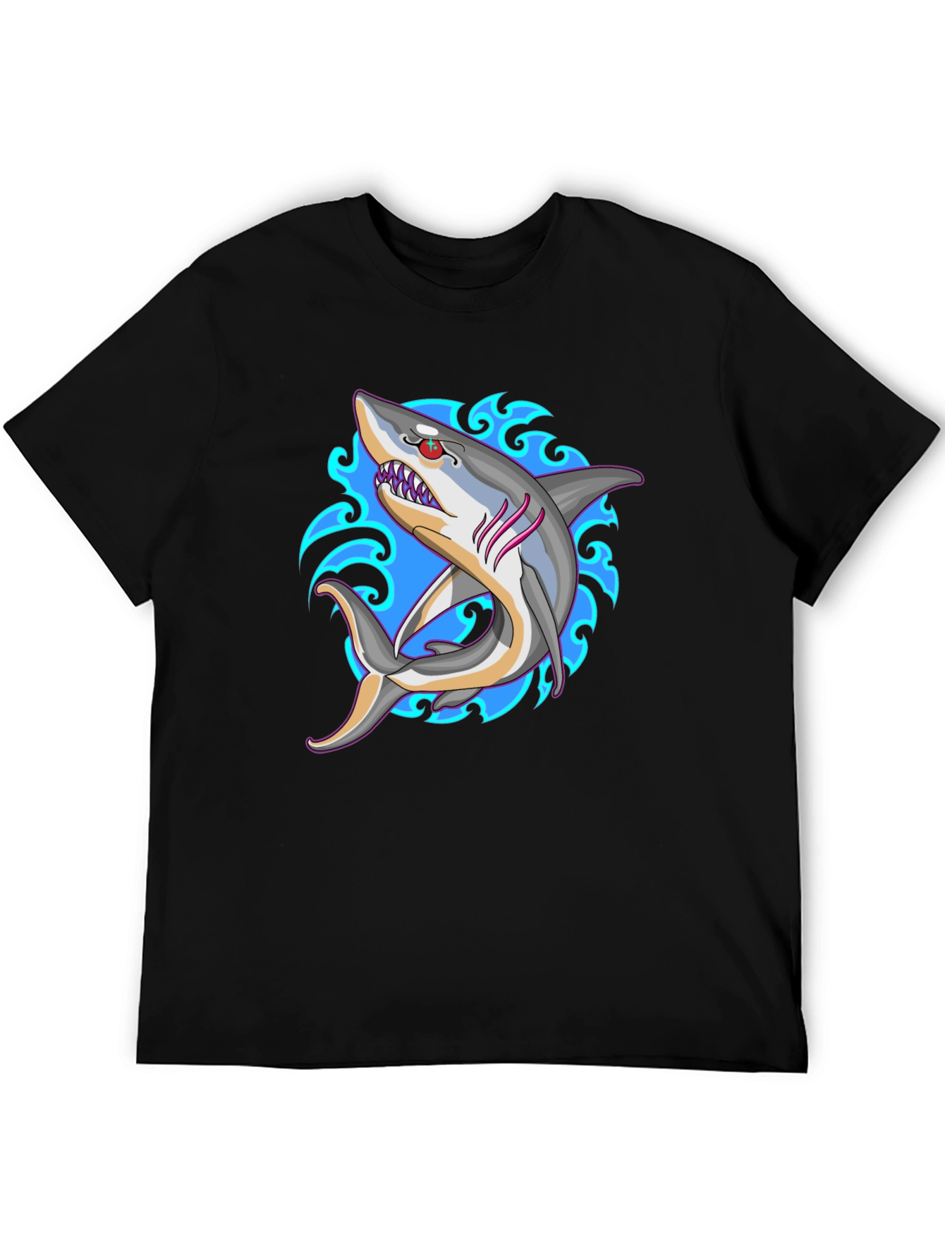 Black Shark Tattoo Style Black T-Shirt view 5
