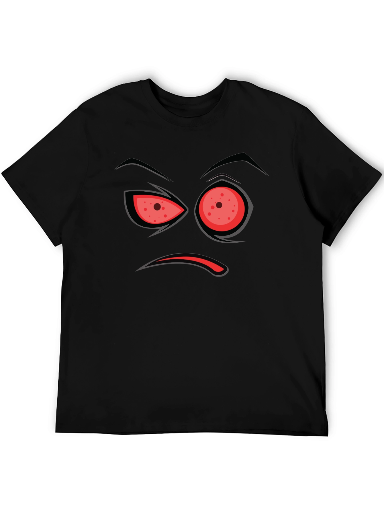 Black Men's Black T-Shirt with Angry Face Design view 5