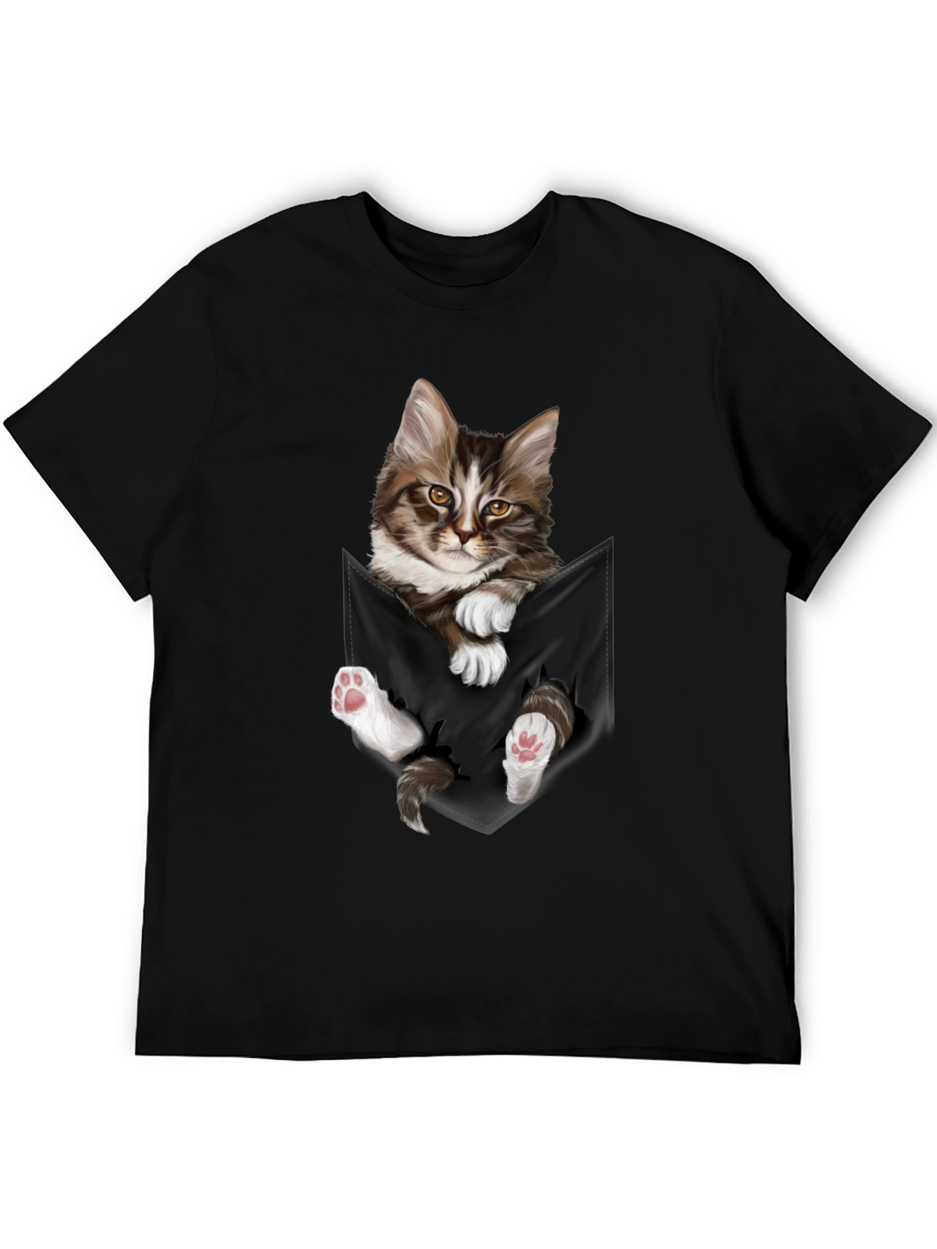 Black Cat Pocket T-Shirt - Novelty Animal Tee view 5