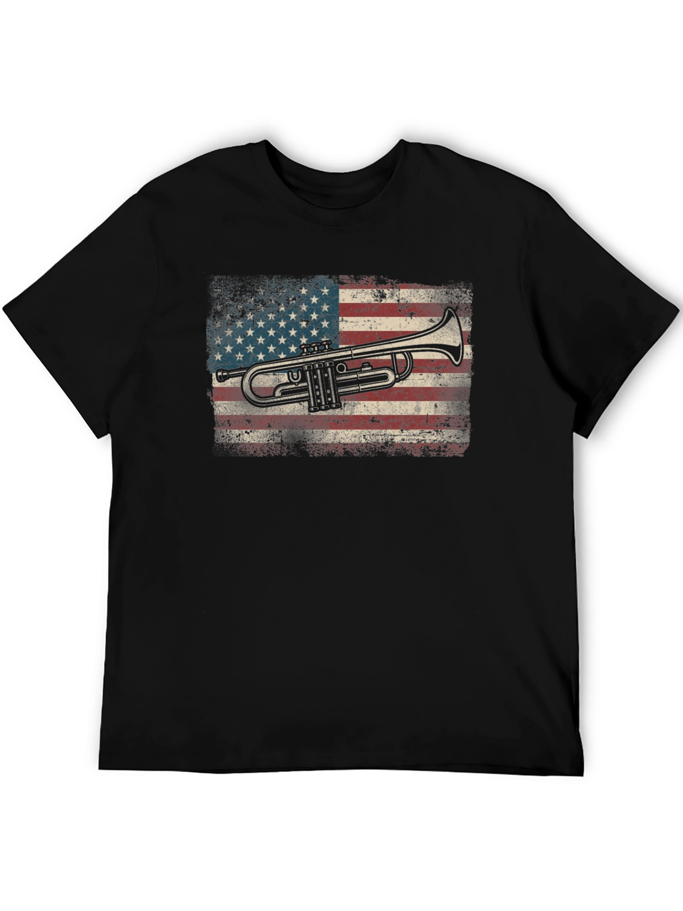 Black Trumpet USA Flag Graphic Tee - Black Cotton T-Shirt view 5