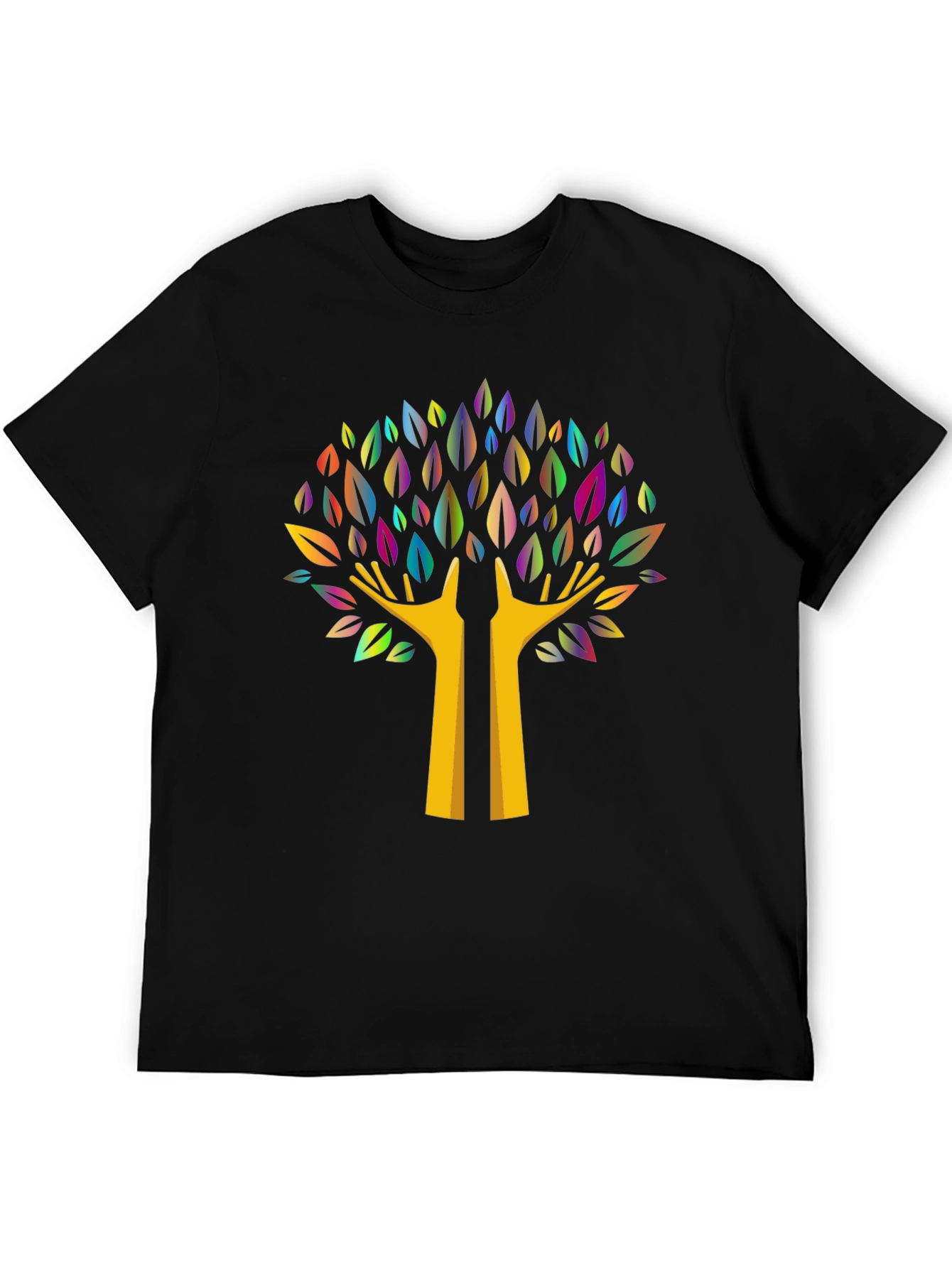 Black Colorful Tree Graphic Black T-Shirt view 5