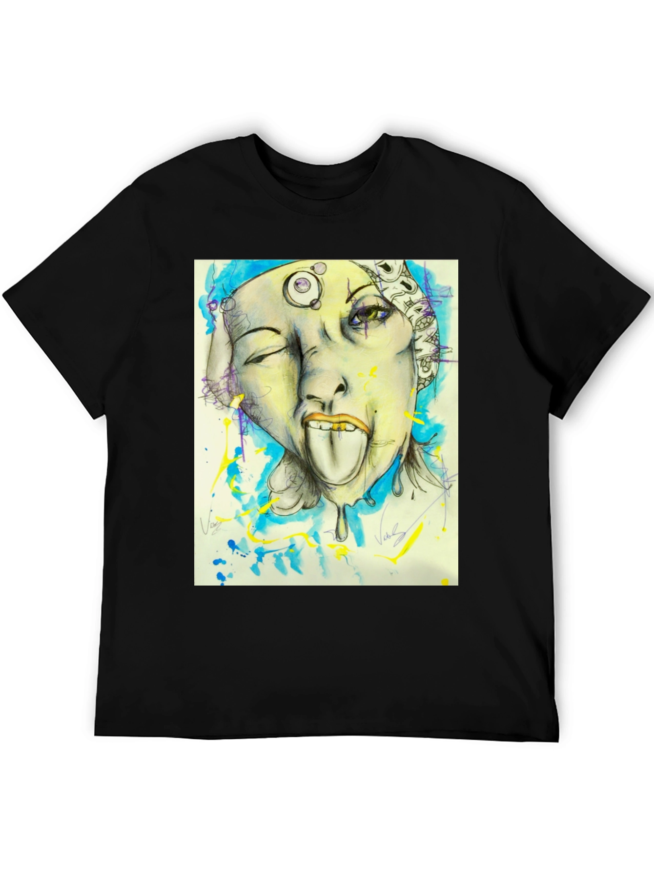 Black Unique Graphic Print Black Tee view 5