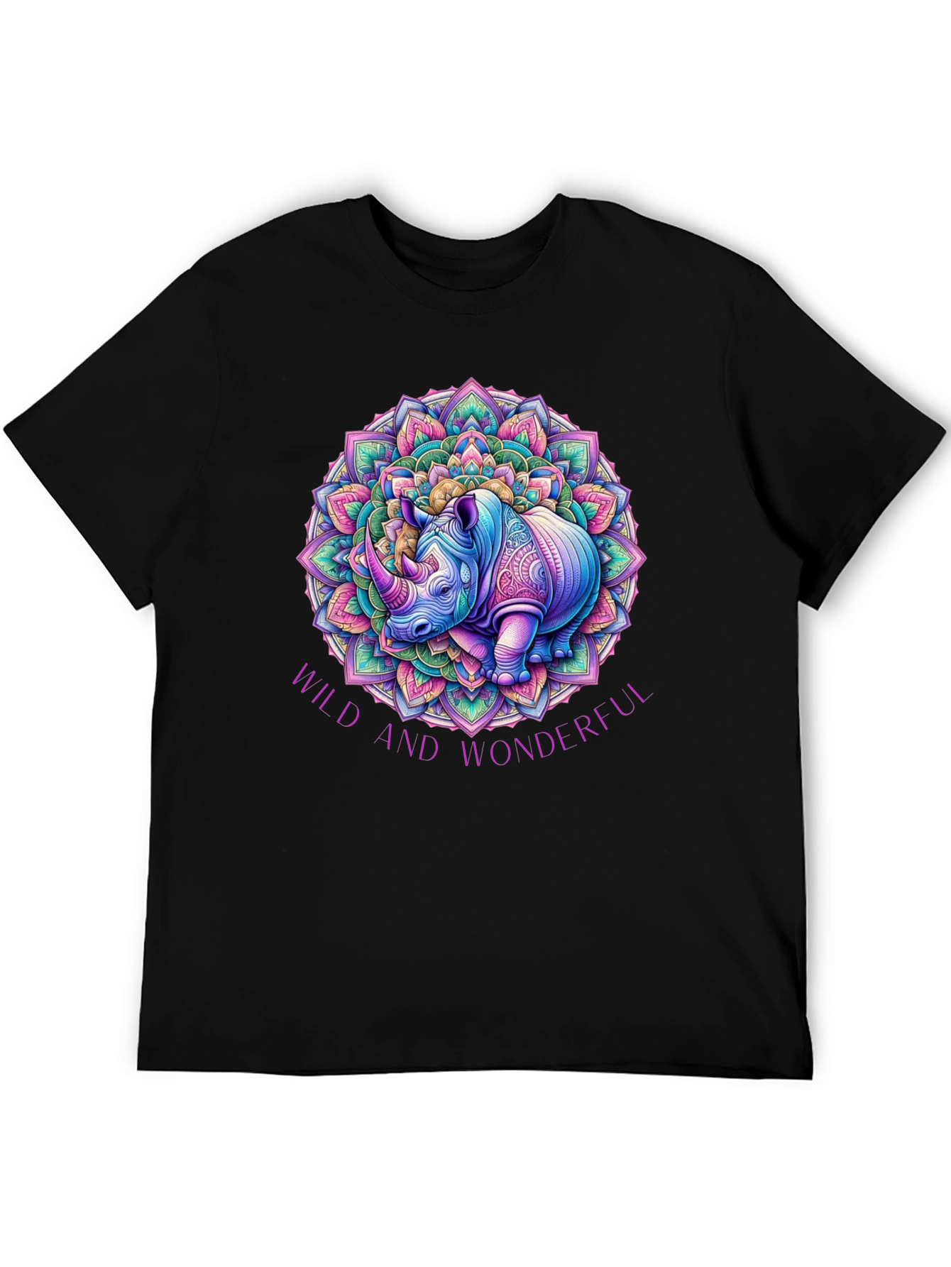 Black Wild and Wonderful Rhino Mandala T-Shirt view 5