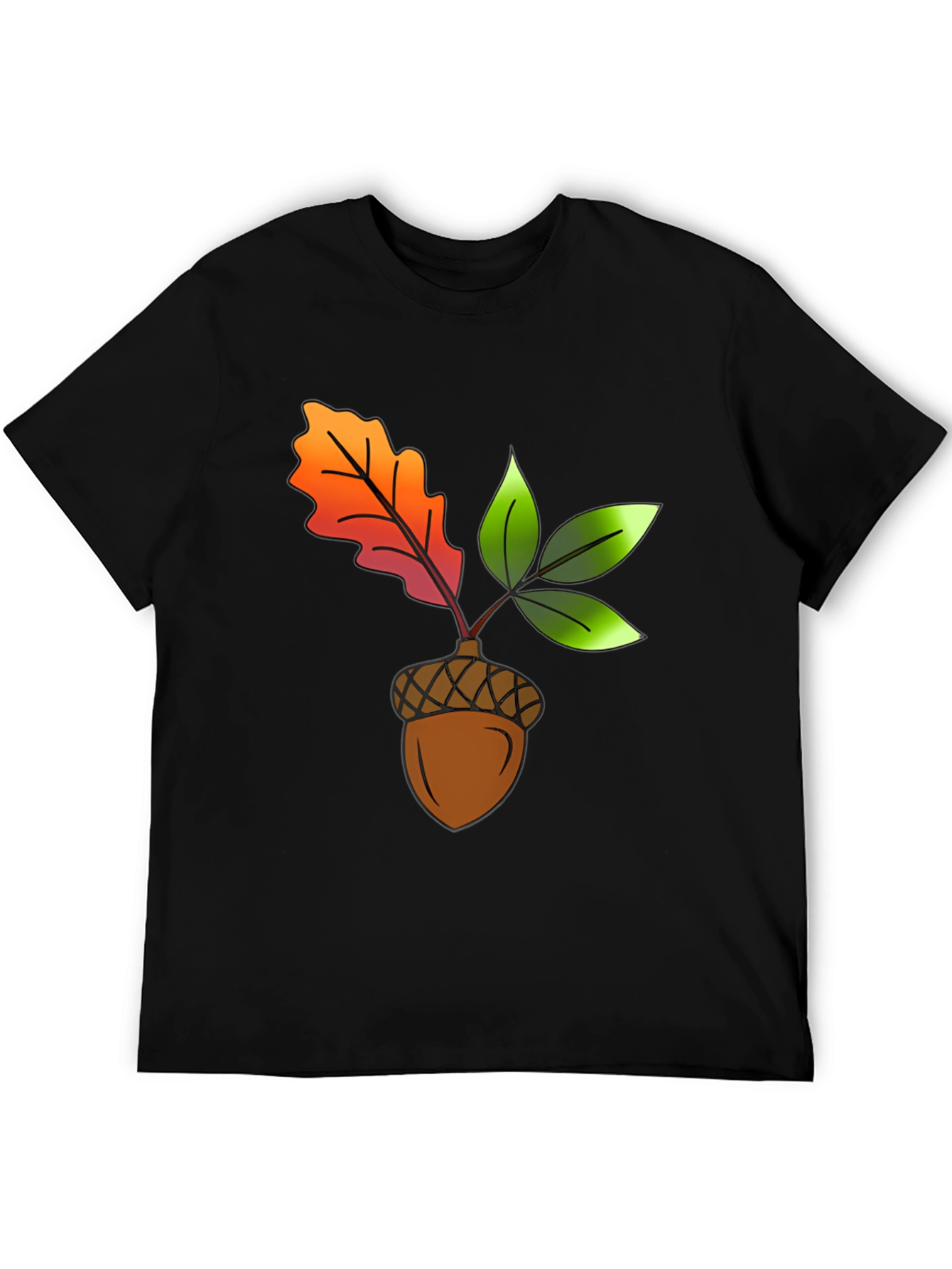 Black Acorn & Leaves Graphic T-Shirt view 5