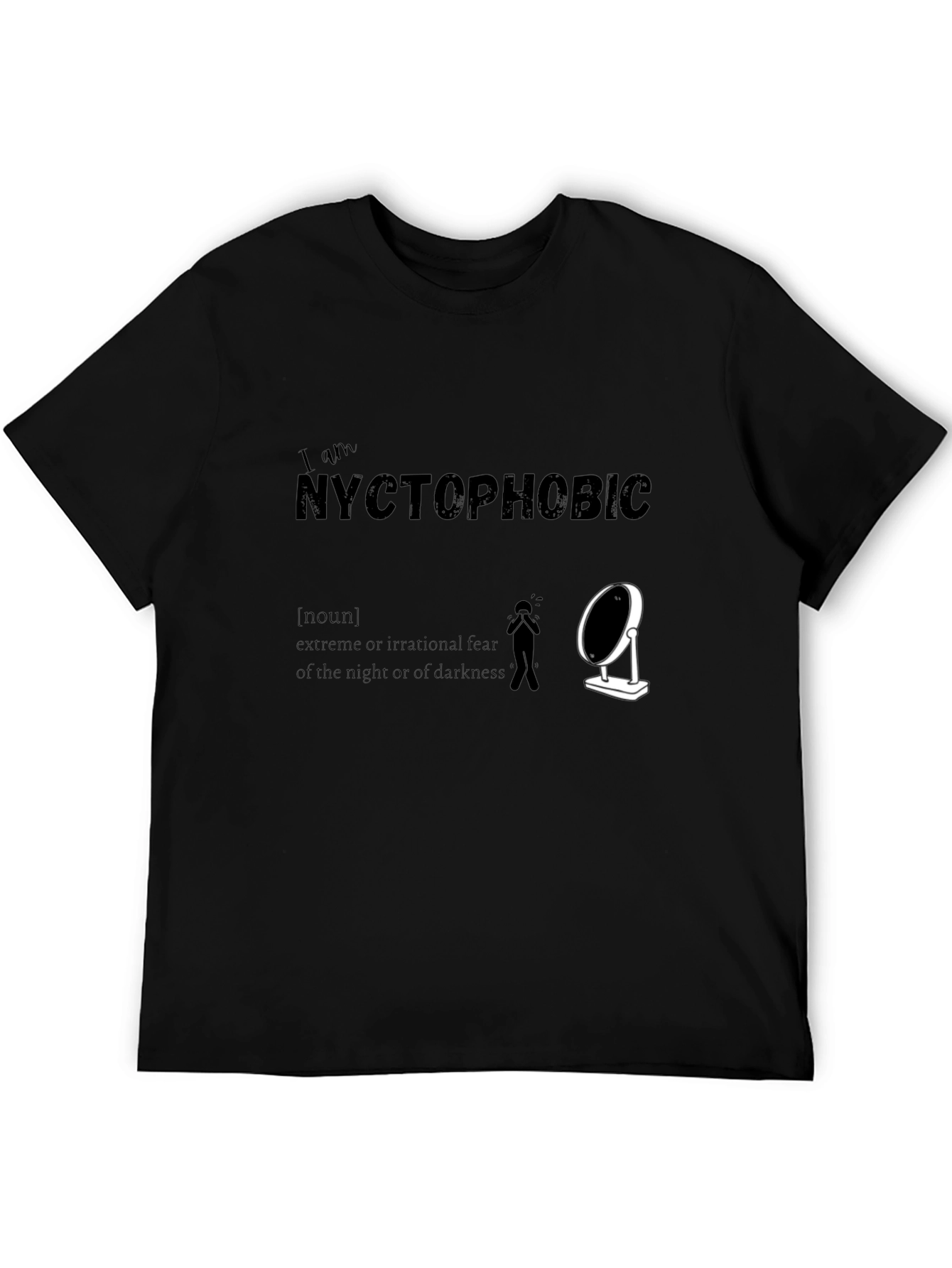 Black Nyctophobic T-Shirt: Fear of the Dark Humor Tee view 5