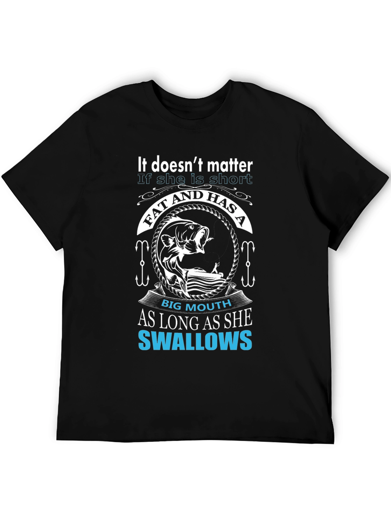Black Fishing Humor T-Shirt -  Big Mouth Swallows Tee view 5