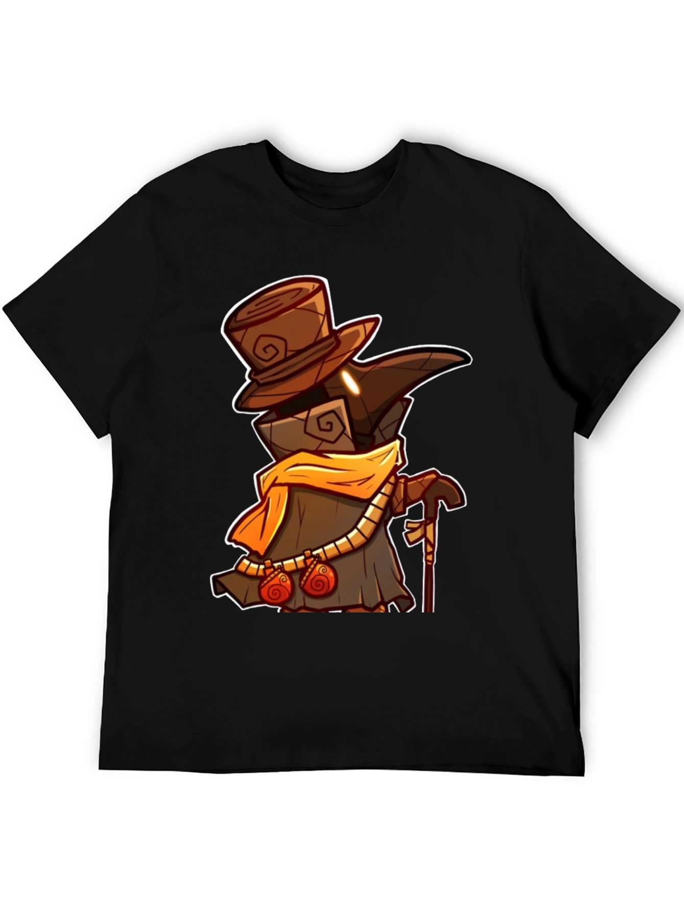 Black Plague Doctor Cartoon Graphic T-Shirt - Black view 5