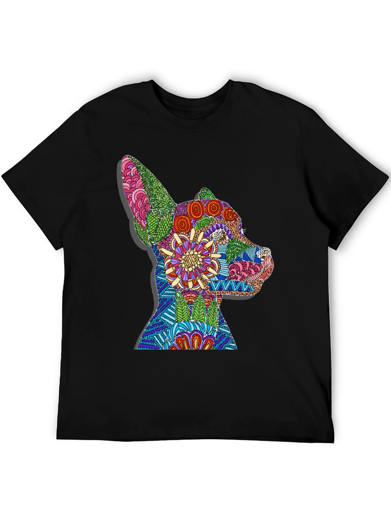 Black Dog Mandala Graphic Print T-Shirt - Black view 5