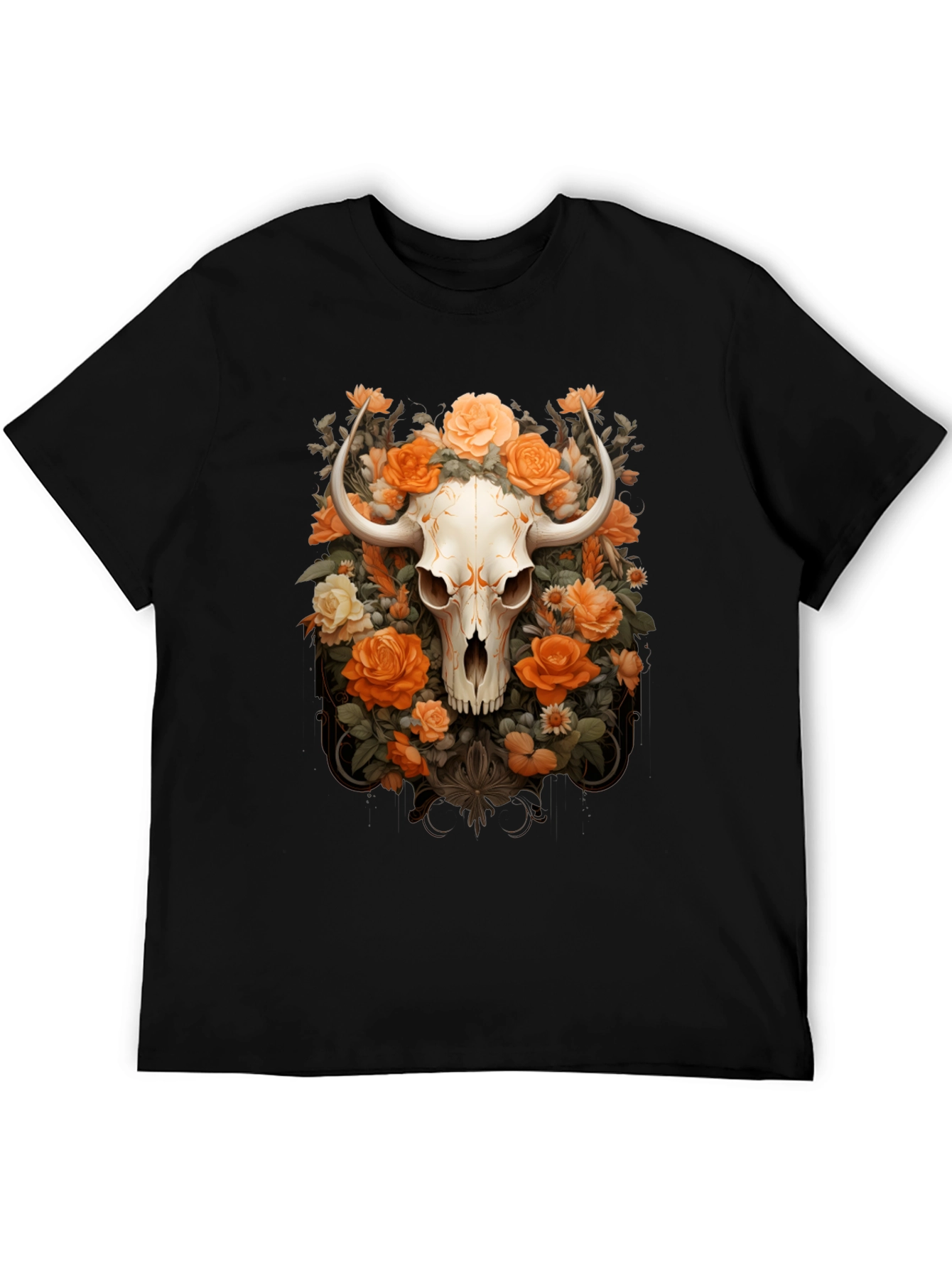 Black Floral Skull Graphic Tee - Unique Design view 5